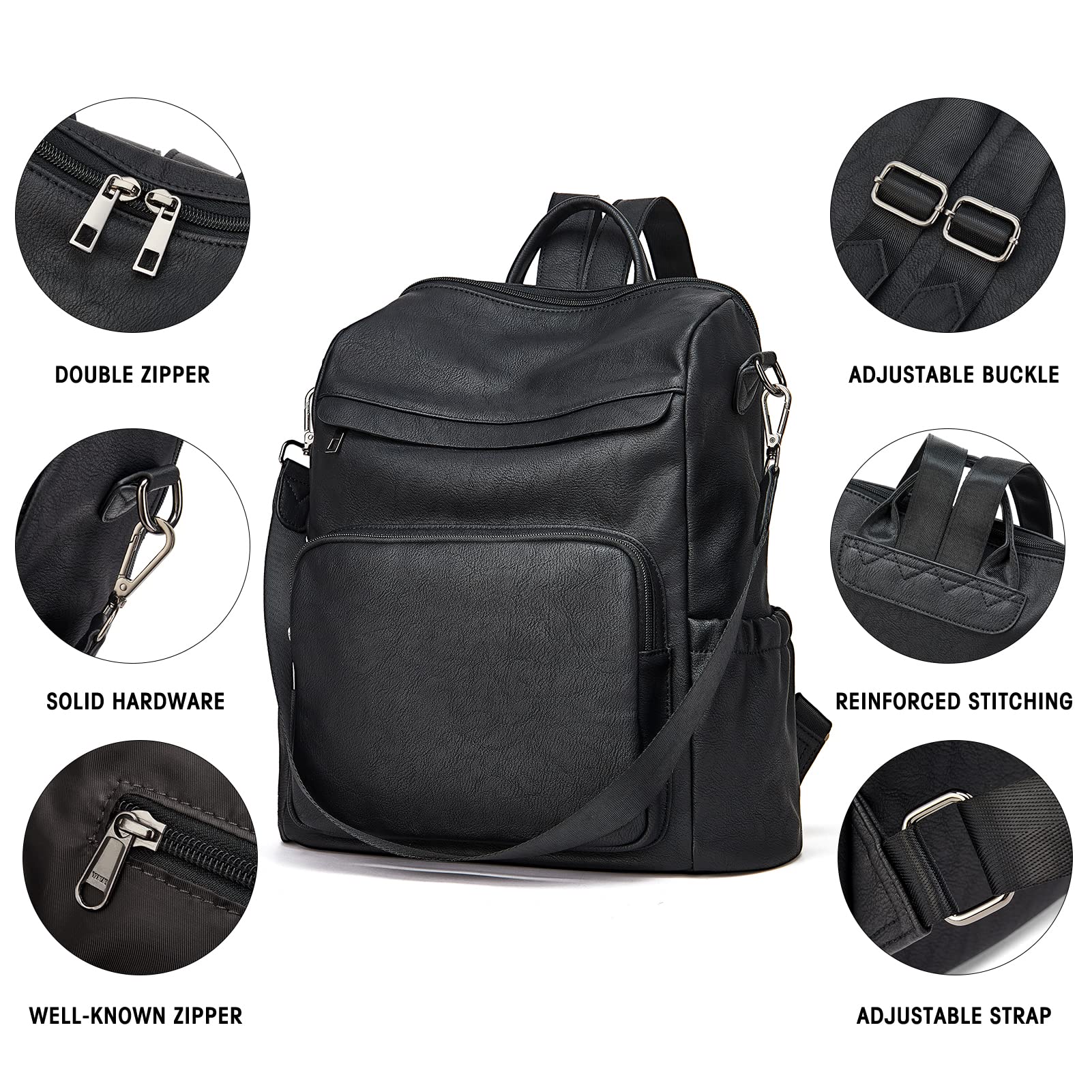 Stylish Leather Convertible Backpack Purse for Women - Large Fashion Designer Shoulder Bag for Travel, Work & Daily Use | Durable & Trendy Handbag for Commuting, Shopping & Outings