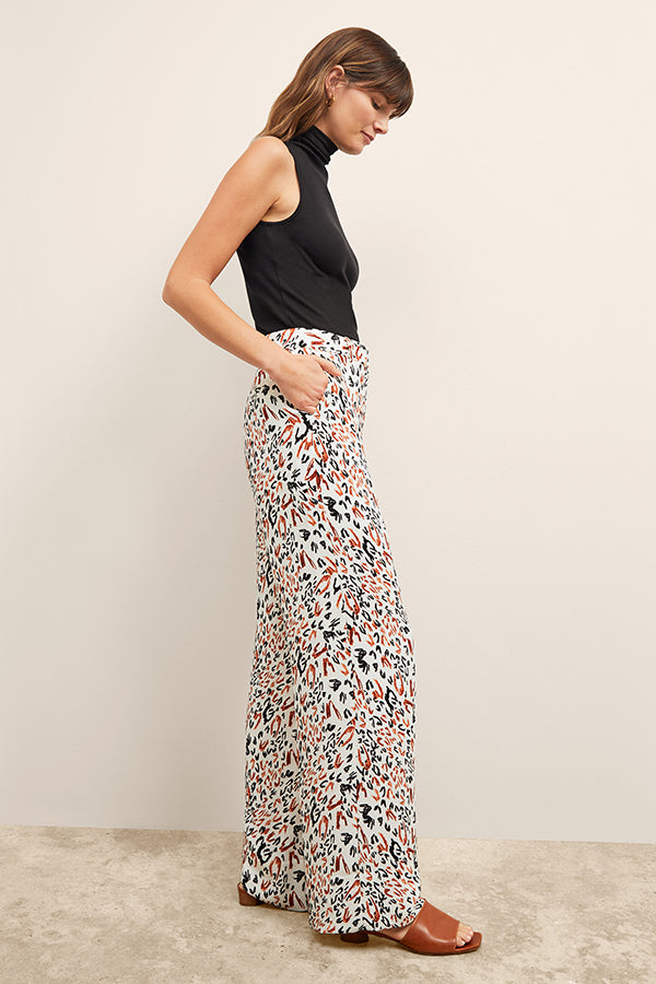 Tinsley Wide Leg Pants for Women - Soft Pebble Crepe Fabric with Leopard Sketch Print | Comfortable Office Wear & Casual Outfits