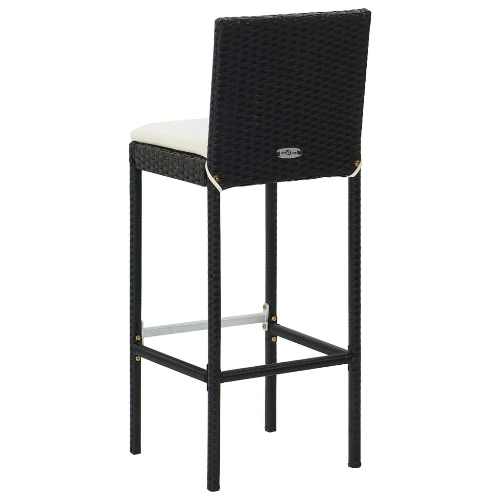 2-Pack Black Poly Rattan Garden Bar Stools with Cushions - Outdoor Patio, Poolside & Backyard Seating Furniture for Relaxing & Entertaining