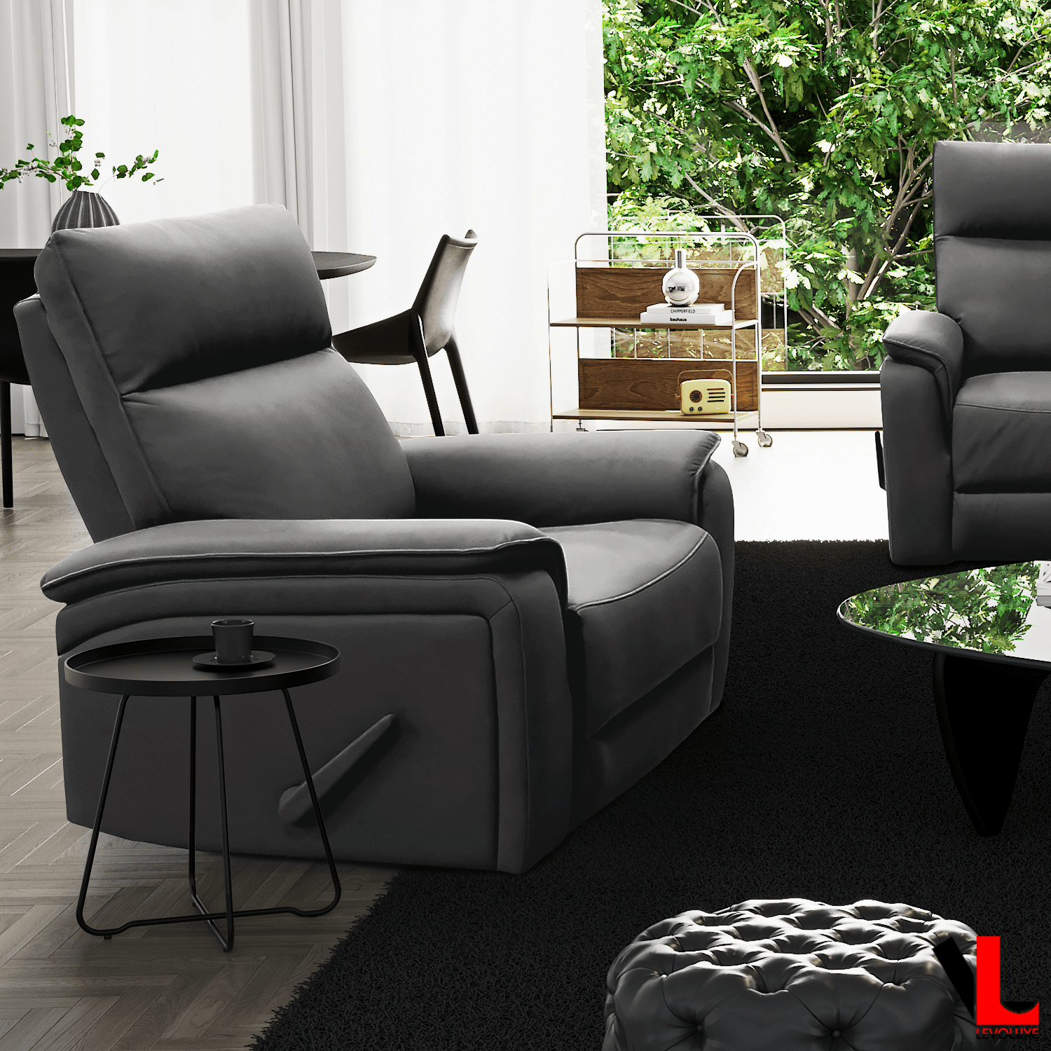 Sereno 3-Piece Reclining Sofa Set with Loveseat and Rocking Chair in Jaxxon Smoke - Modern Living Room Furniture for Home Theater, Family Gatherings & Relaxation