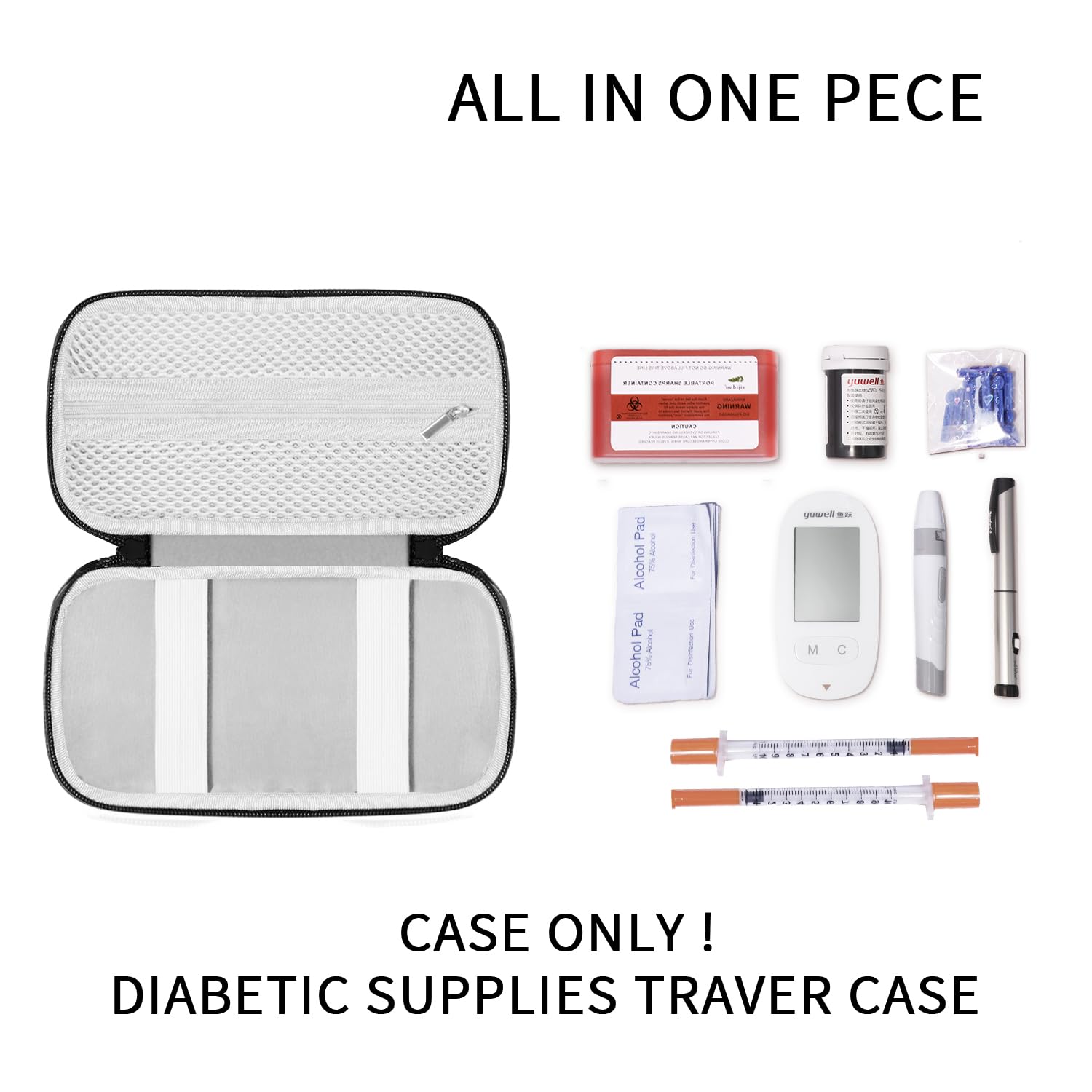 Hard Shell Diabetic Supplies Organizer Case - Portable Medical Storage for Glucose Monitor Kit, Blood Sugar Test Strips, Lancets & Lancing Device - Compact Travel-Friendly Design with Durable Protection (Black) - Perfect for Daily Use, Doctor Visits & Emergency Diabetes Care