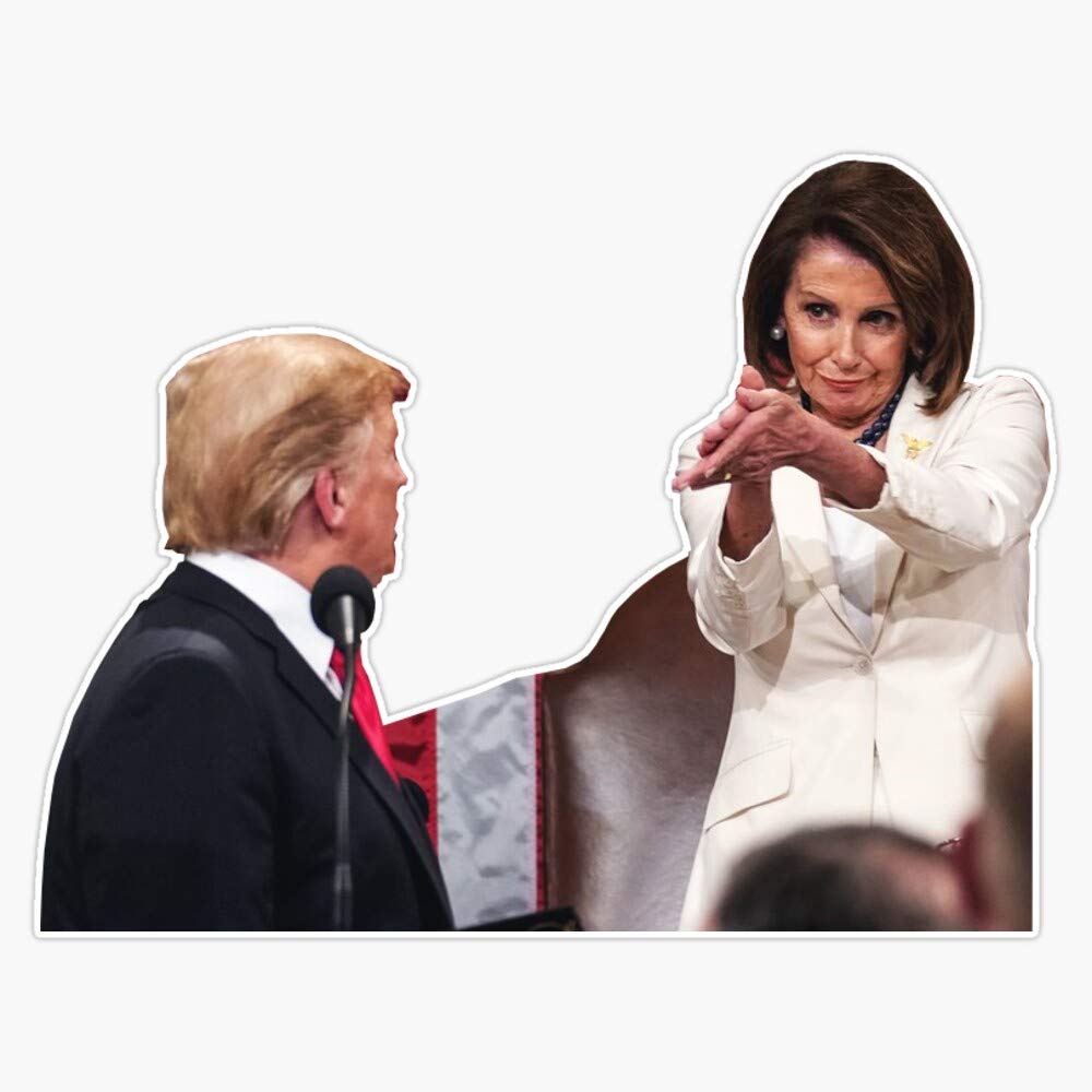 Nancy Pelosi Sarcastic Clap Meme Donald Trump Waterproof Vinyl Stickers - 5 Inch Political Decals for Cars, Laptops, Bumpers - Perfect for Political Satire, Office Pranks & Protest Signs