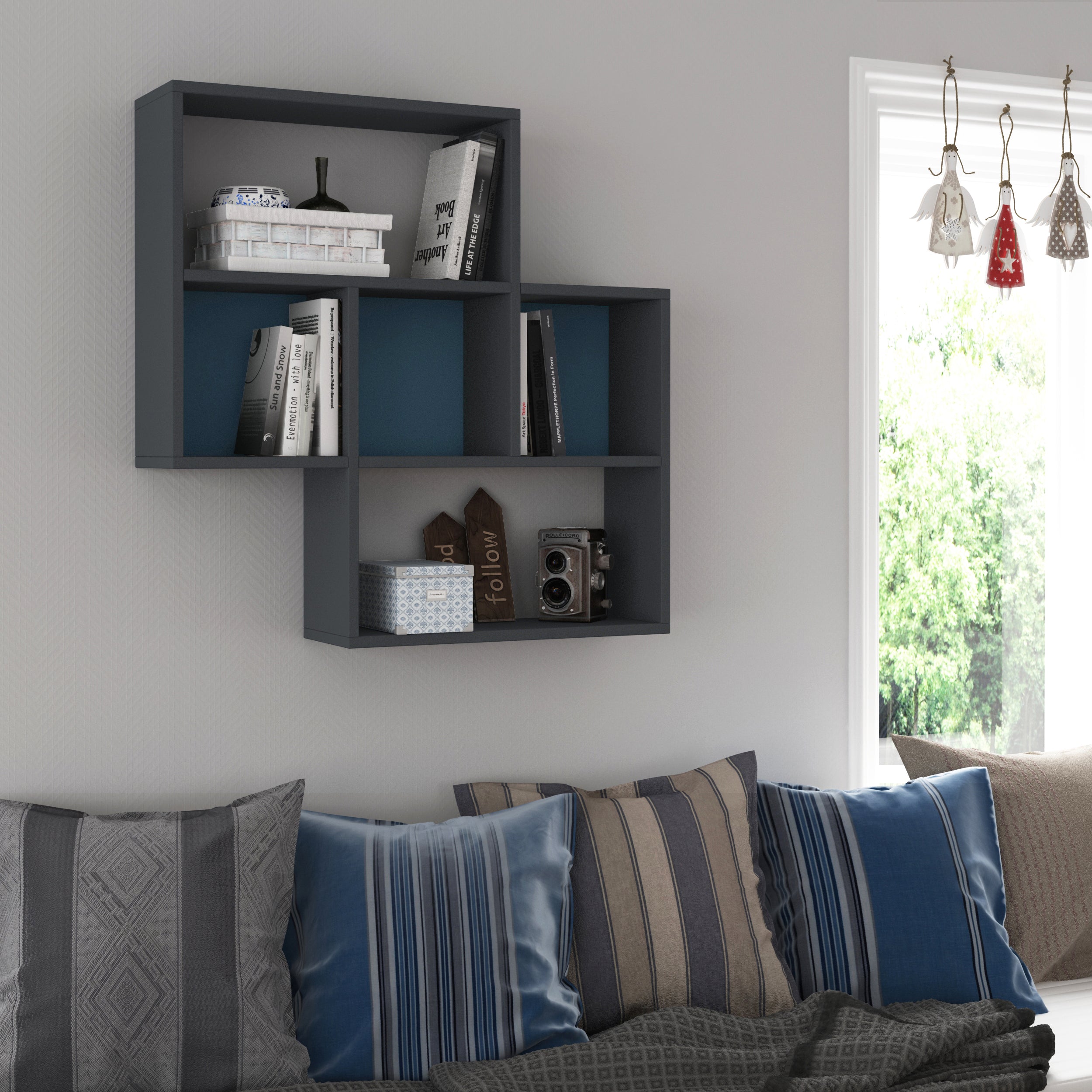 Alpine Wall Shelf - Rustic Wood Floating Shelves for Home Decor, Bedroom, Living Room & Bathroom Storage - Perfect for Displaying Books, Plants & Decorative Items