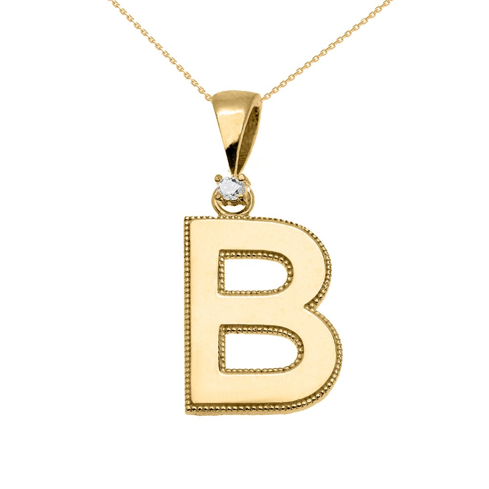 14K Yellow Gold High Polish Milgrain Solitaire Diamond Initial 