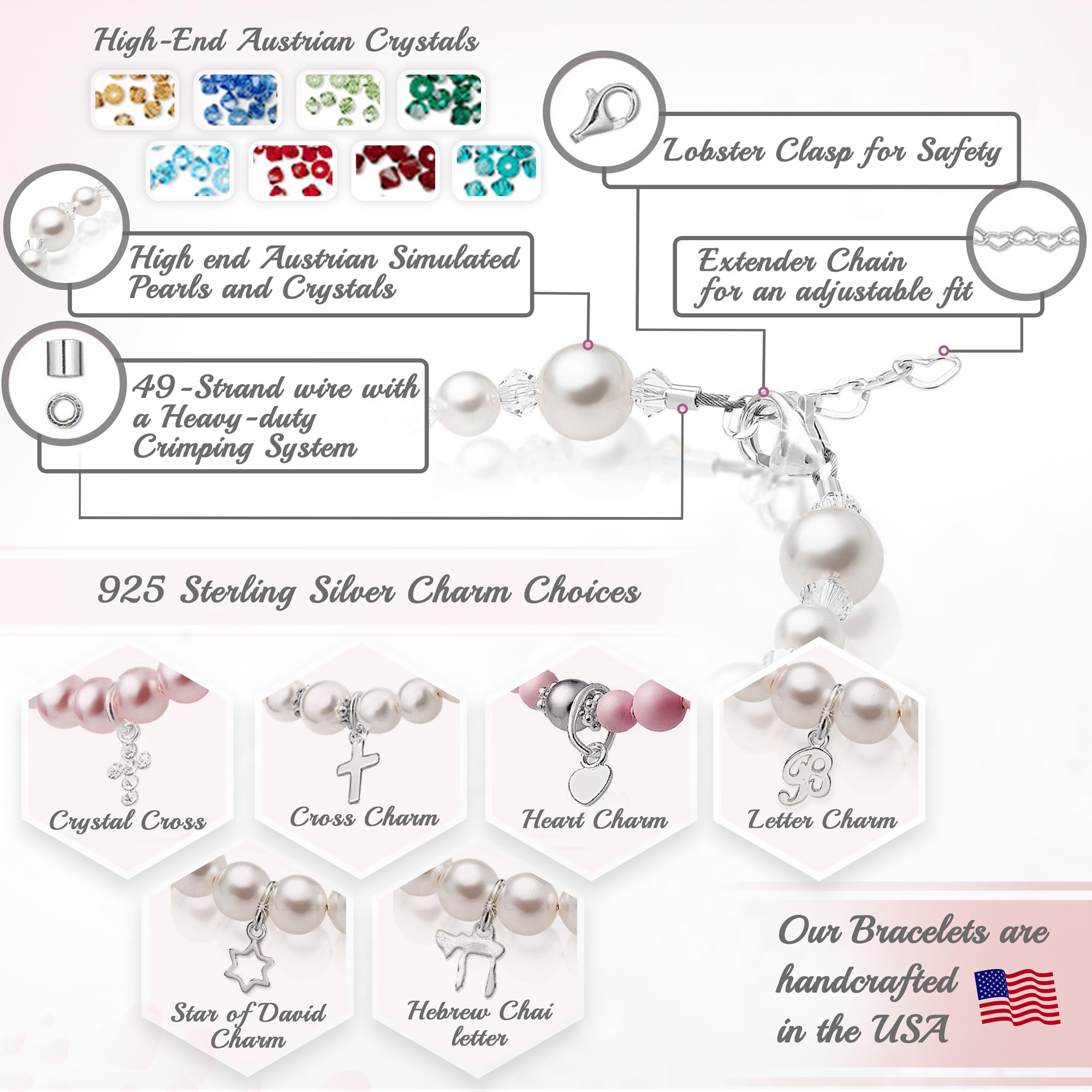 Custom Birthstone & Initial Bracelet for Kids, Girls, Women | Sterling Silver Personalized Jewelry Gift for Baby, Newborn, Toddler, Teen, Mother & Birthday Girl | Crystal Charm Bracelet for Everyday Wear, Special Occasions & Birthday Presents
