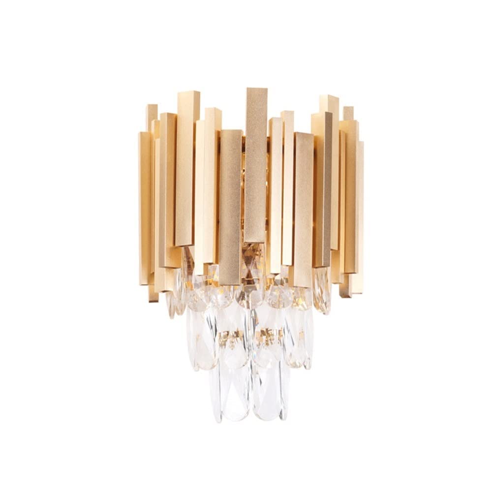 Crystal Wall Sconce Lamp - Gold Metal Wall Lighting Fixture with E14 Base, Geometric Home Decor for Living Room, Bedroom & Hallway | Elegant Wall Mounted Lamp for Bedside & Entryway Lighting