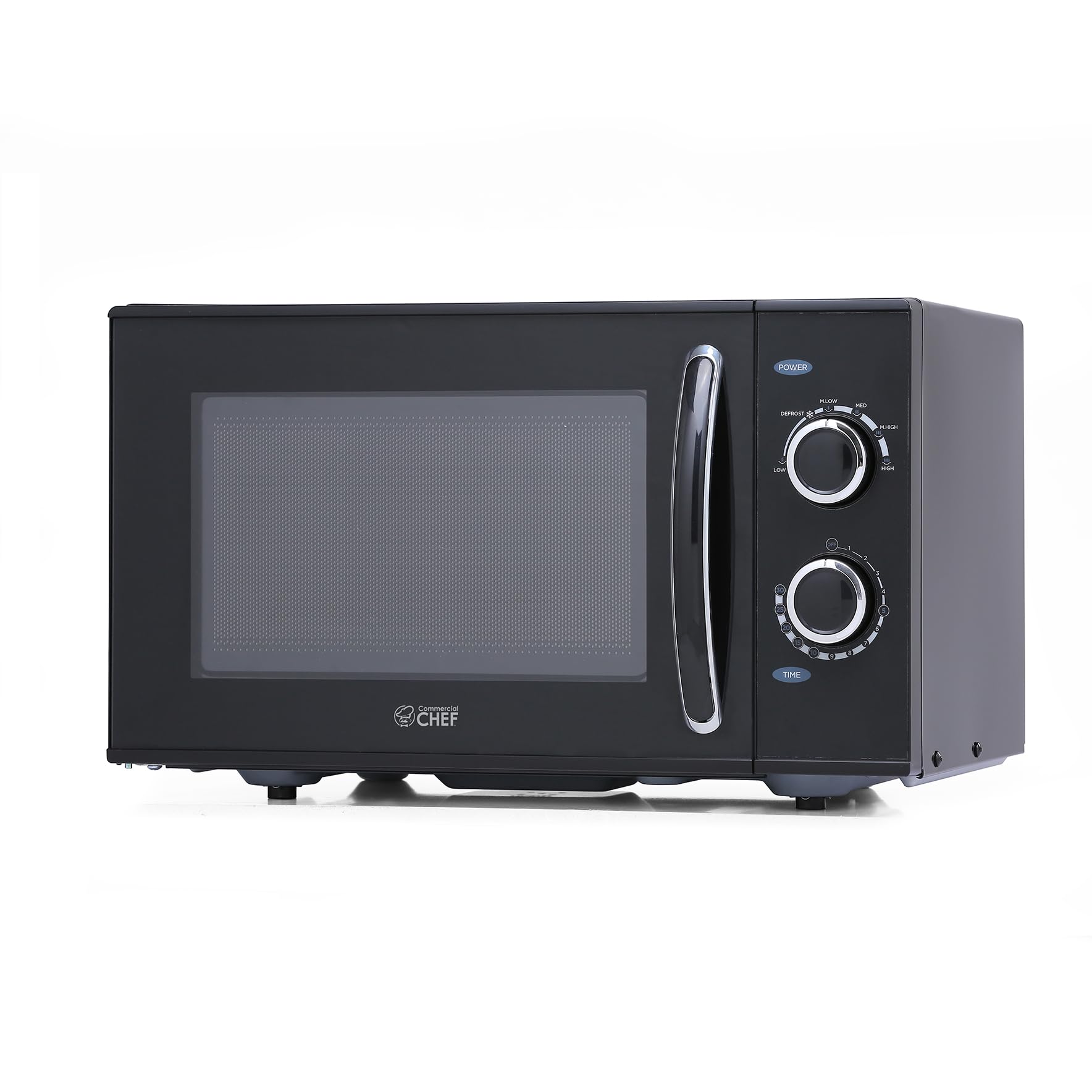 Commercial Chef 0.9 Cu Ft 900W Countertop Microwave Oven with Rotary Dial Controls - 6 Power Levels, Pull Handle & Kitchen Timer - Perfect for Small Kitchens, Dorms, Offices & RVs (Black)