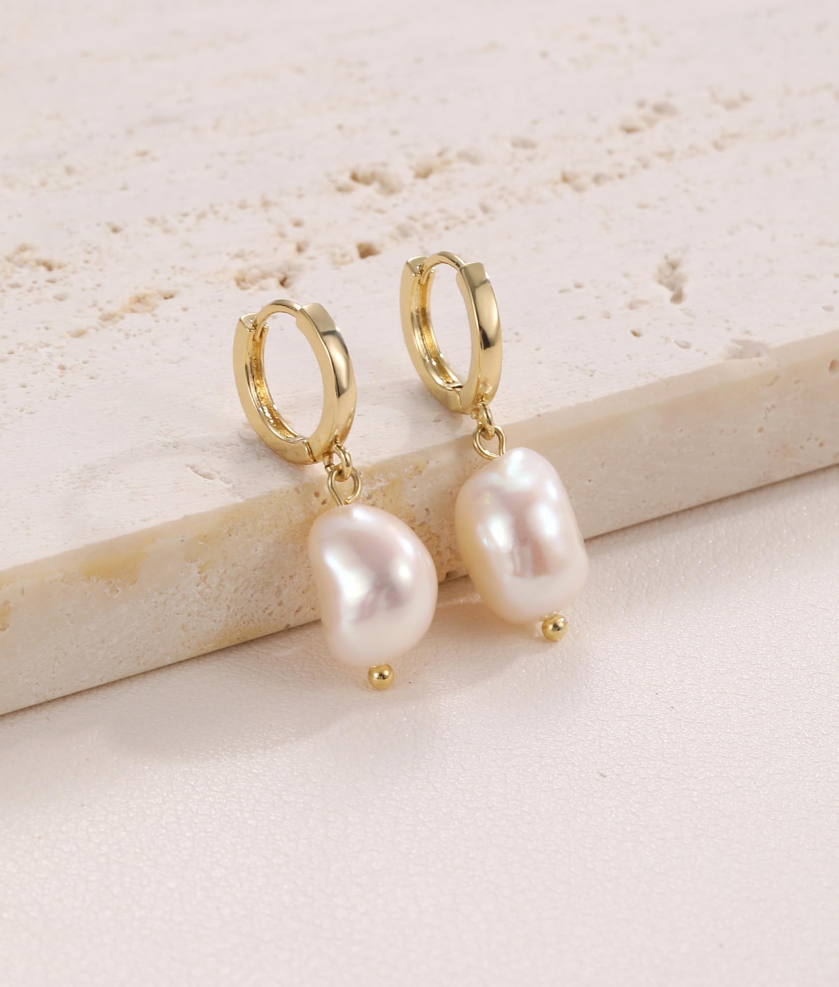 14K Gold Plated Pearl Drop Dangling Hoop Earrings for Women - Elegant Bridal Jewelry, Wedding Party, Valentine's Day Gift for Her - Perfect for Date Nights, Anniversaries & Special Occasions