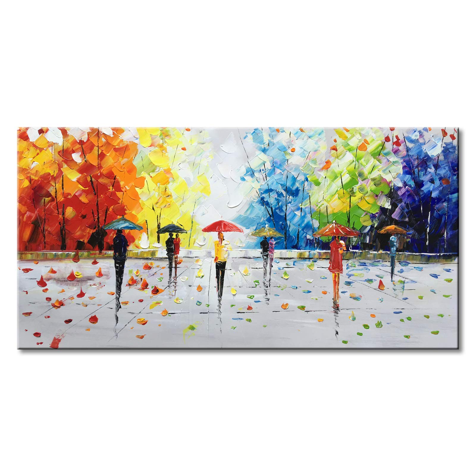Winpeak Art Large Handmade 60x30 Streetwalk Textured Abstract Landscape Oil Painting on Canvas - Modern Wall Decor for Living Room, Bedroom & Office