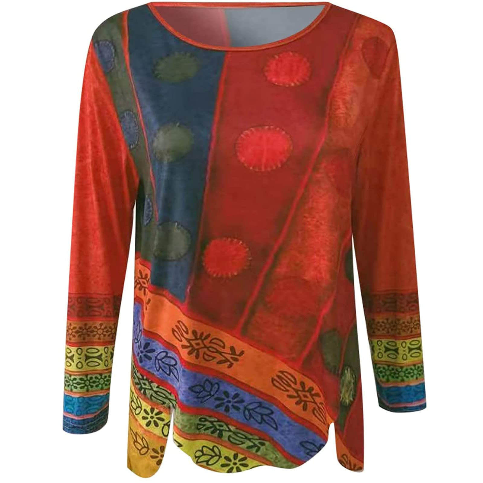 Women's Vintage Long Sleeve Blouse - Loose Western Tunic Top for Leggings | Casual & Dressy Outfits