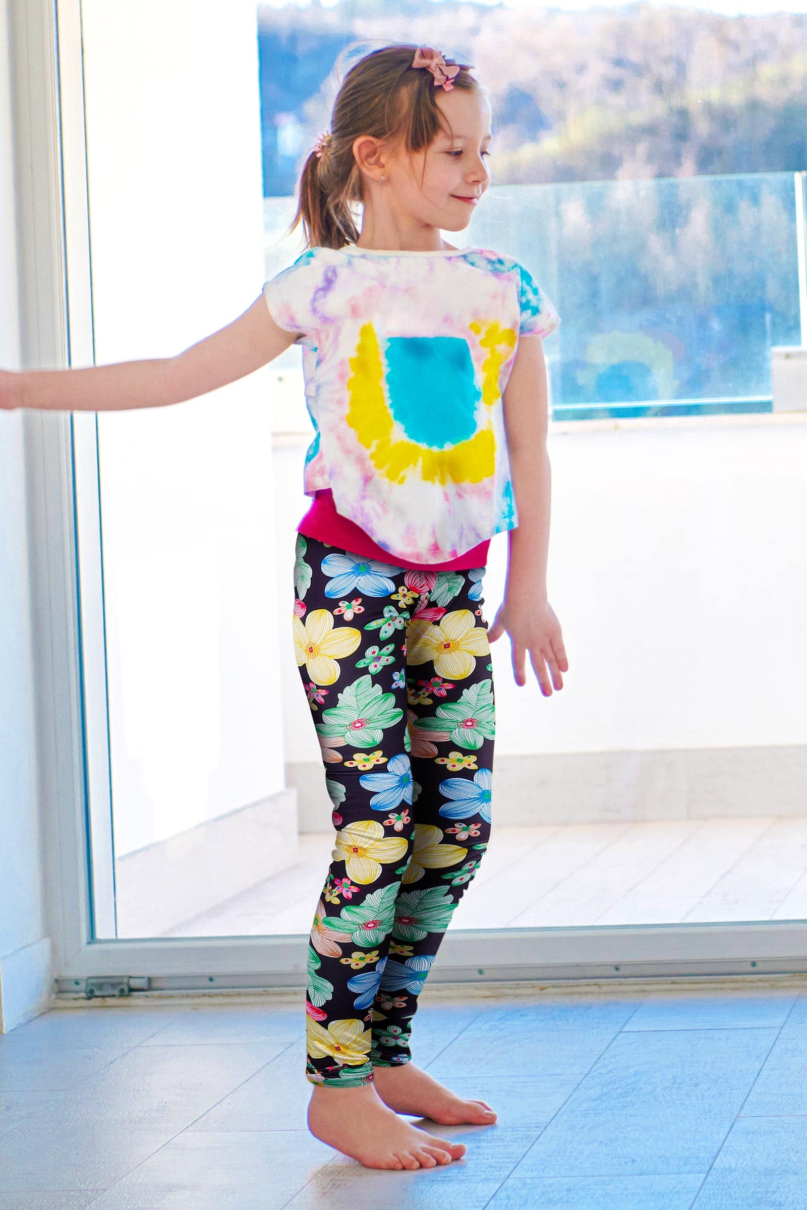TODDOR 4 Pack Girls Printed Leggings - Stretchy Athletic Pants for Kids Ages 6-12 - Soft & Comfortable Yoga, Playtime & Everyday Wear