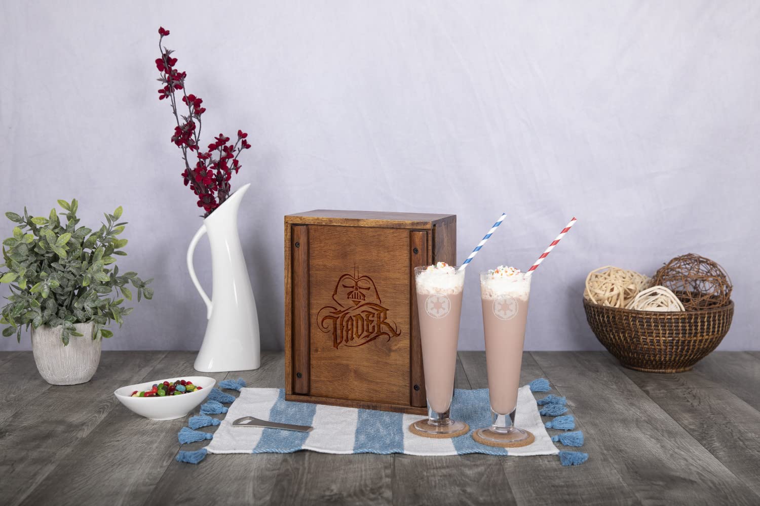 Star Wars Darth Vader Drinking Glasses Gift Set - 4-Piece Acacia Wood Tumbler Cups for Wine, Beer & Cocktails - Perfect for Movie Nights, Themed Parties & Collectors Gifts