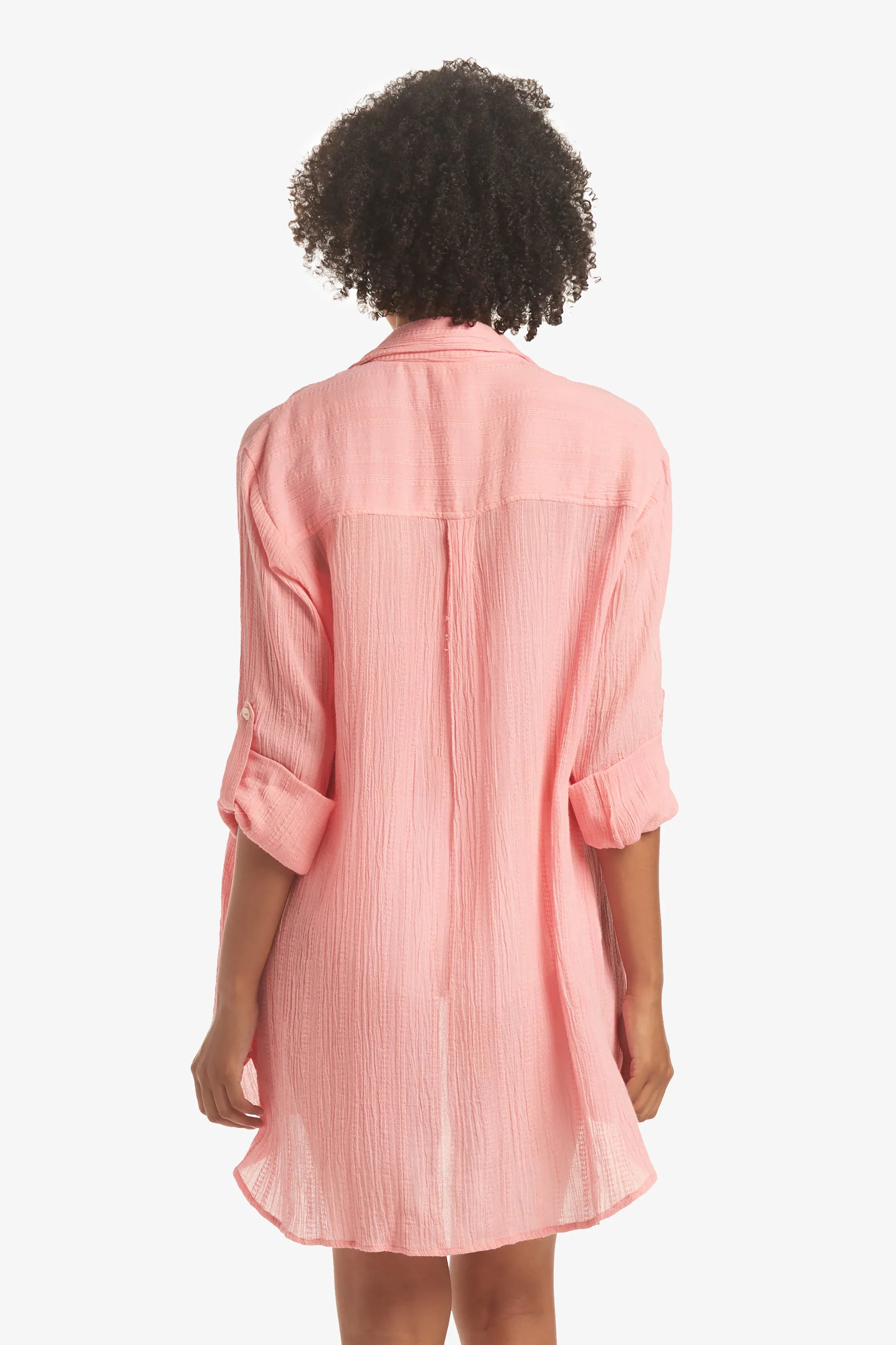 Soft Rose Relaxed Shirt Dress for Women - Comfortable Casual Long Sleeve Tunic Top for Everyday Wear, Office & Weekend Outings