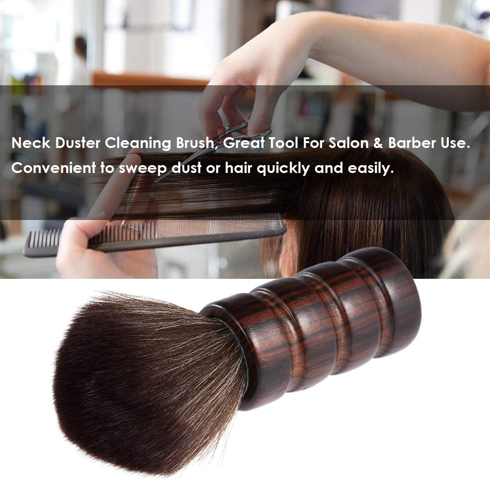 EXCLUZO Professional Barber Neck Duster Brush - Soft Bristle Hair & Face Cleaning Brush with Wooden Handle for Salon, Home Haircut, Beard Grooming & Makeup Application