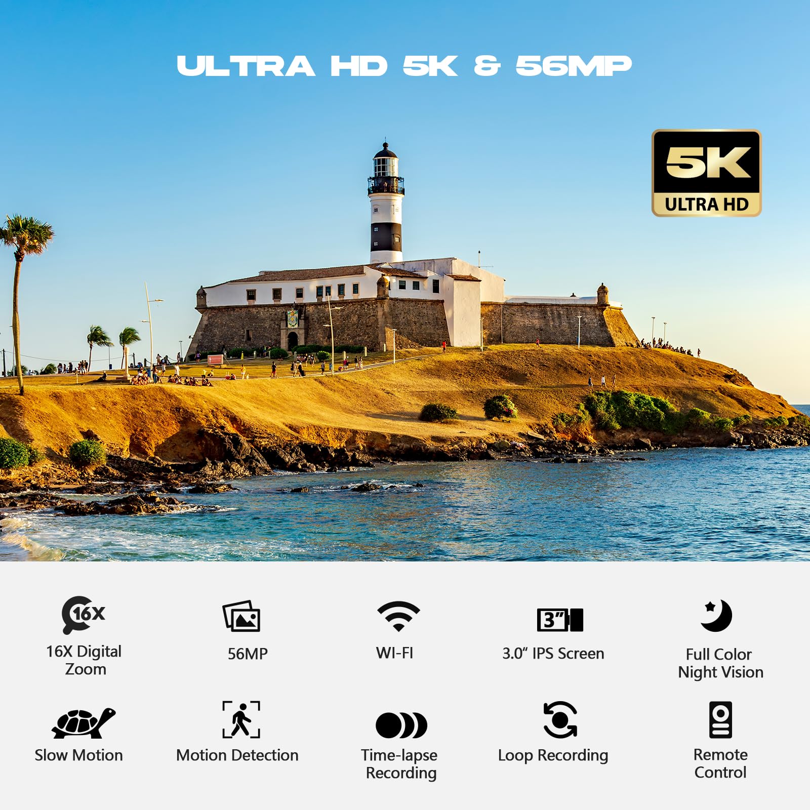 HOTPEAK 5K 56MP WiFi Vlogging Camera with 3