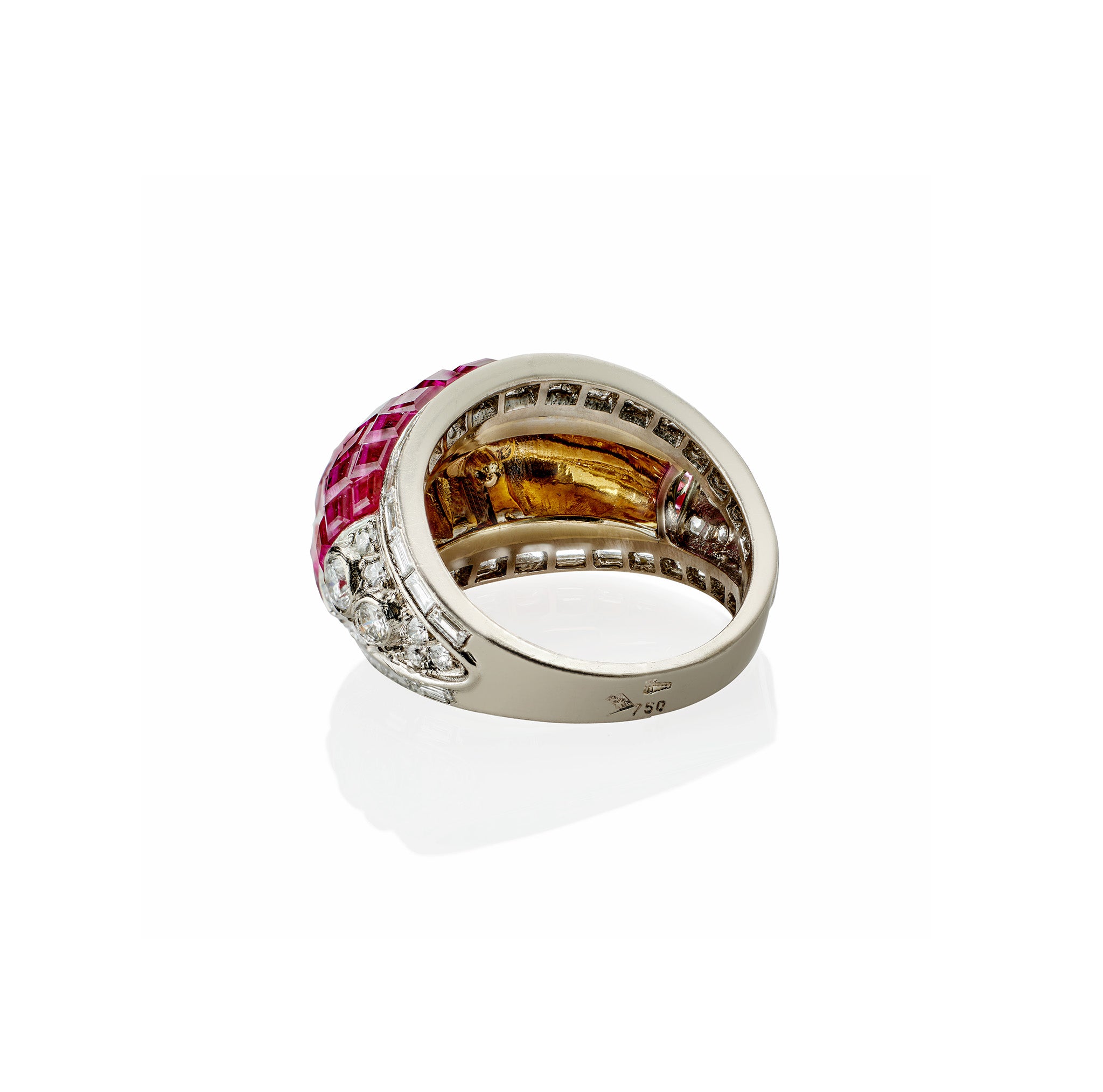 Exquisite French Invisibly Set Ruby and Diamond Bombé Ring for Women | Elegant Wedding, Engagement & Anniversary Jewelry Gift