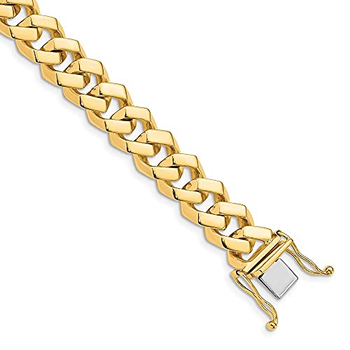 14K Yellow Gold 10mm Hand-Polished Fancy Link Bracelet with Box Clasp - Luxury Jewelry for Men & Women - Perfect for Weddings, Anniversaries and Special Occasions