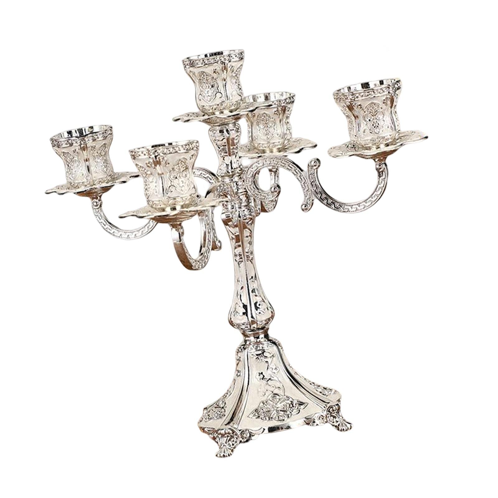Gazechimp 5-Arm Silver Metal Candle Holder - Elegant Candelabra Centerpiece for Pillar & Tealight Candles - Perfect for Romantic Weddings, Banquets, Party Decor & Home Decoration
