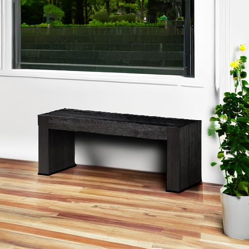 Maven Lane Zeno Contemporary Wooden Backless Bench - Modern Dining Room, Kitchen Table, Entryway, Foyer & Lobby Seating in Weathered Black Finish - Perfect for Small Spaces, Hallway Decor & Farmhouse Style Homes