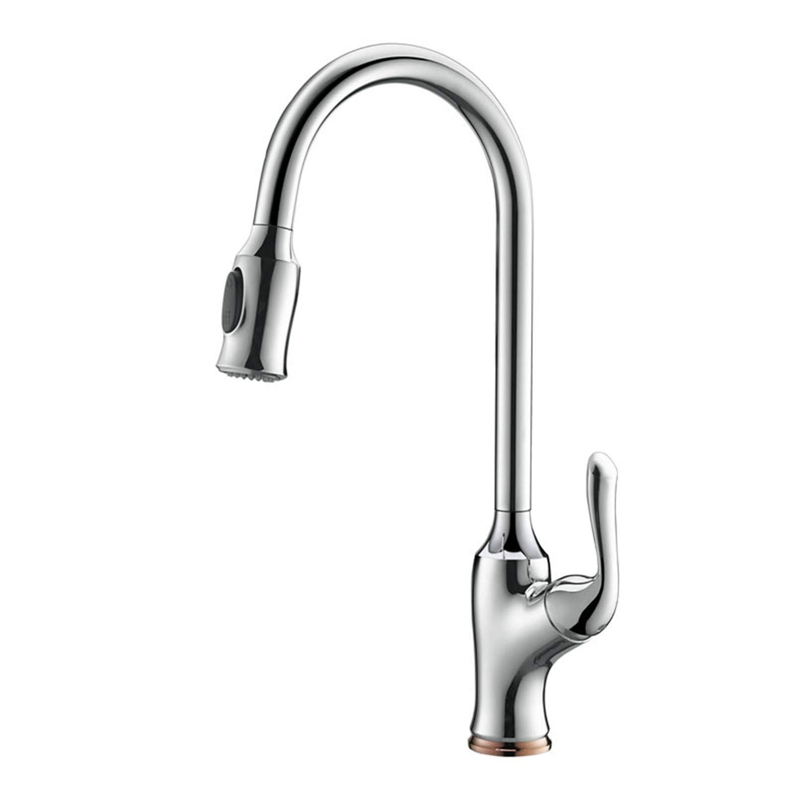 Bysesion GT1-JL Pull-Down Kitchen Sink Faucet - Copper Mixer Tap with Pull-Out Sprayer, Lead-Free Silver Finish (Model KJZY50) - Perfect for Modern Kitchens, Dishwashing & Food Prep