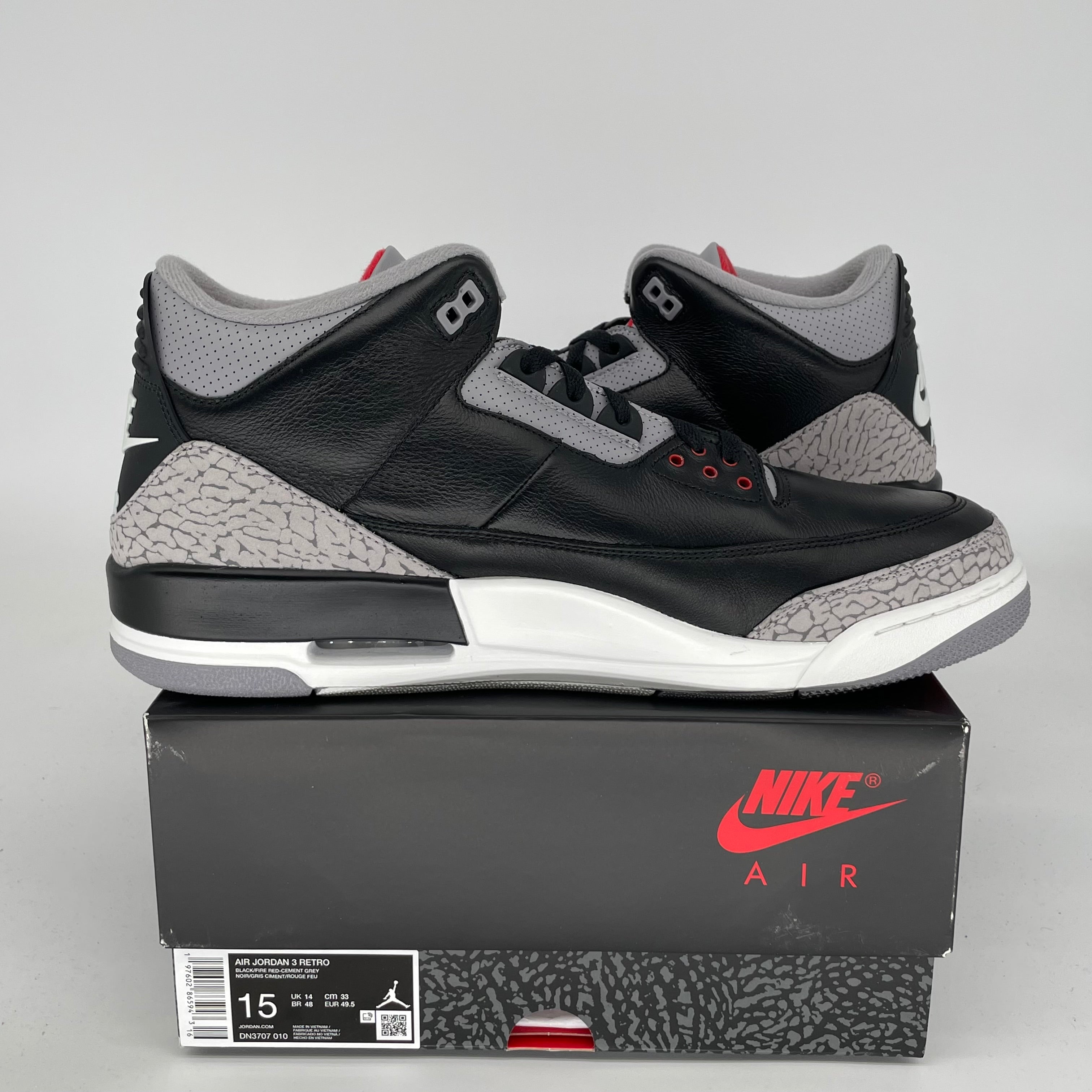 AIR JORDAN 3 Retro Black Cement Men's Basketball Shoes Size 15 - DN3707-010 | Authentic Sneakers for Streetwear & Basketball Games