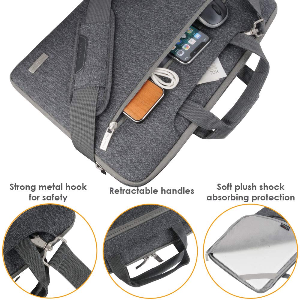 TECHGEAR 15-15.6 Inch Laptop Case with Adjustable Shoulder Strap, Luggage Strap & Handles - Portable Multi-Function Sleeve Organizer with Pockets (Grey) - Perfect for Travel, Work & School