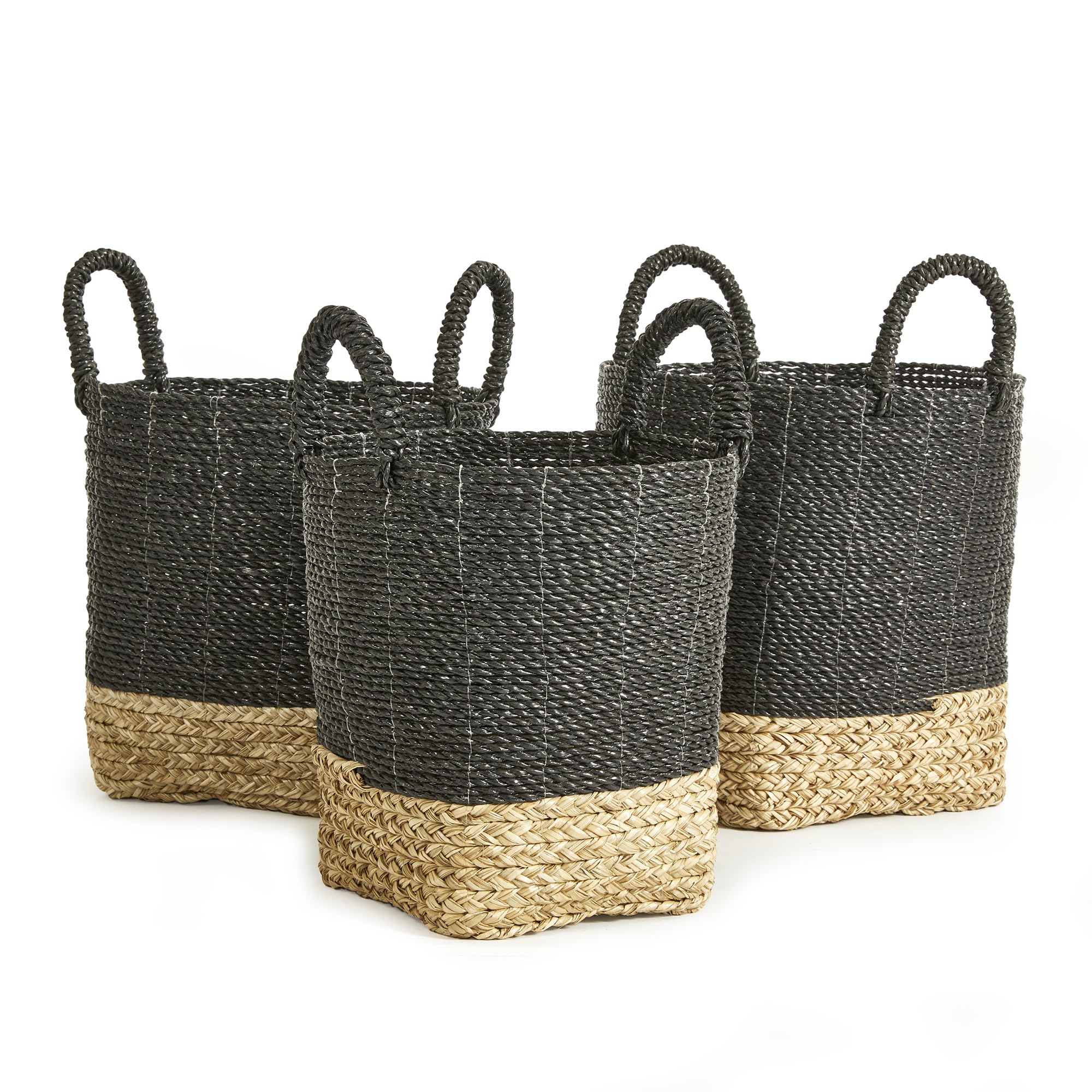 Napa Home & Garden Madura Market Baskets - Set of 3 (Black/Natural) - Stylish Storage for Farmers Market, Picnics & Home Decor