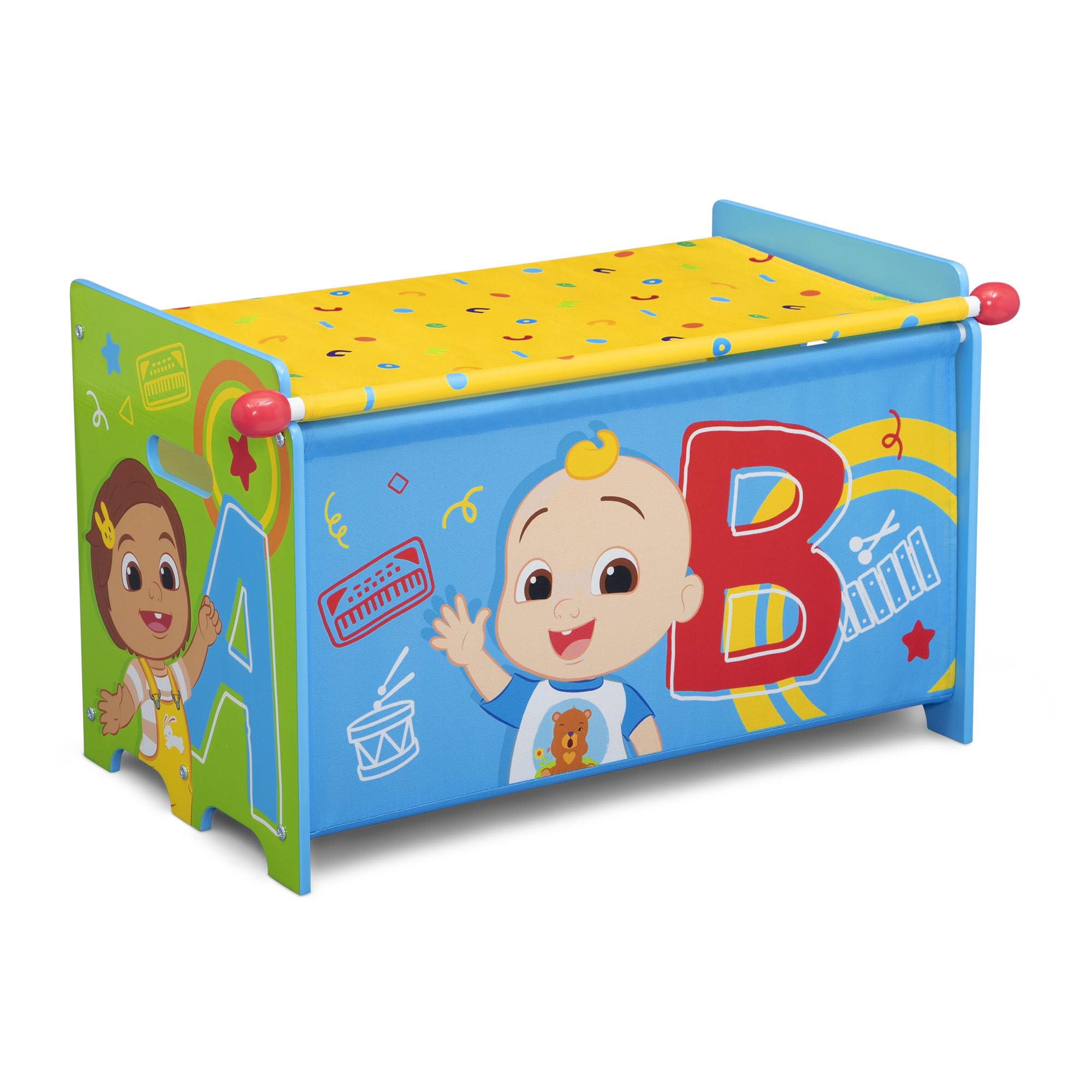 Delta Children CoComelon Kids Toy Storage Box with Retractable Fabric Lid - Blue | Nursery Organization & Playroom Storage Solution