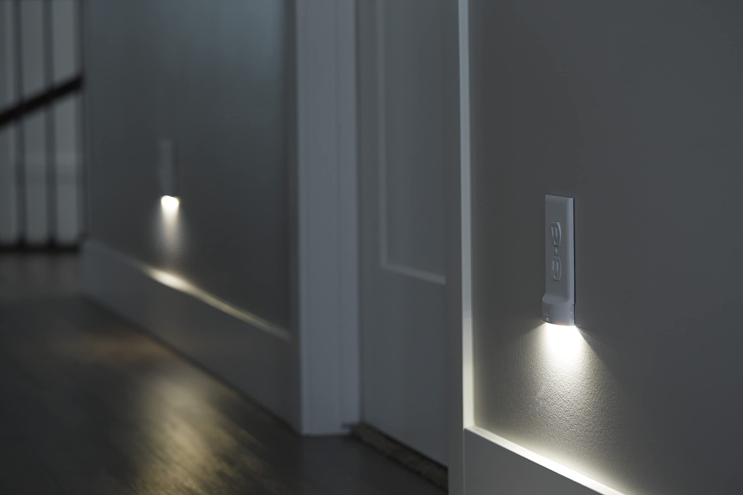 SnapPower 4 Pack Motion Sensor LED Night Light for Duplex Outlets - Auto On/Off Wall Plate Light with Bright/Dim/Off Options - Ideal for Hallways, Bedrooms & Bathrooms (Black)