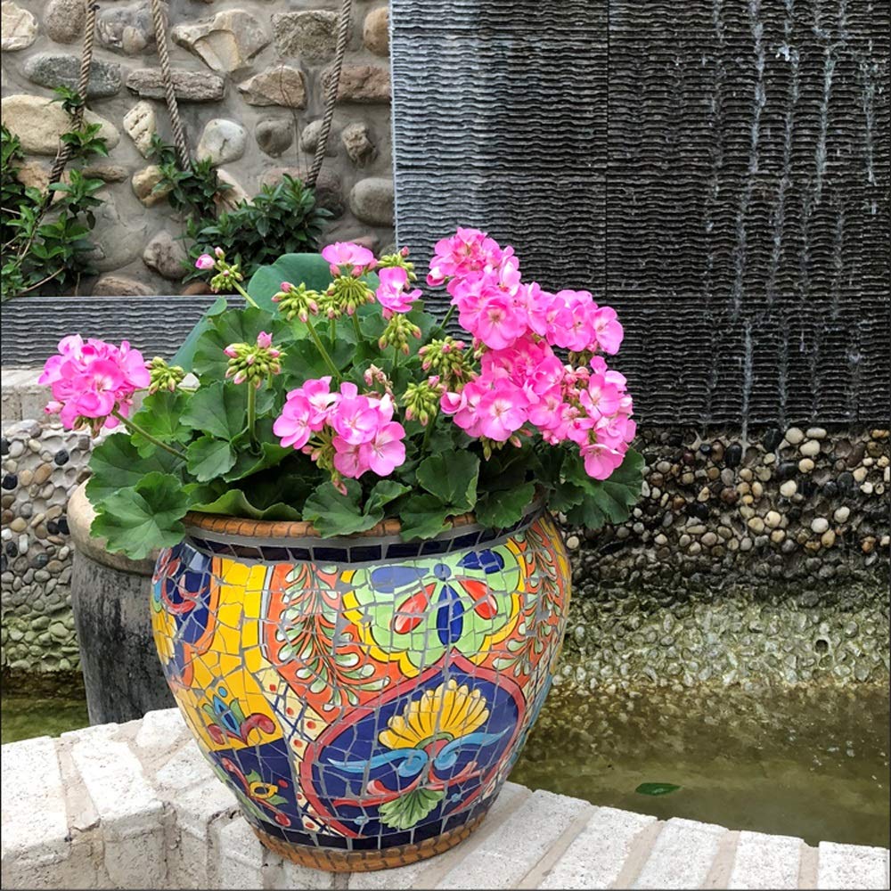 Hand-Painted Spanish Mosaic Ceramic Flower Pot - Large Round Classic Outdoor Planter for Garden, Balcony, Villa & Corridor Decor - Colorful Landscape Vase Container (Size L) - Perfect for Mediterranean Gardens, Patio Decor & Luxury Home Landscaping