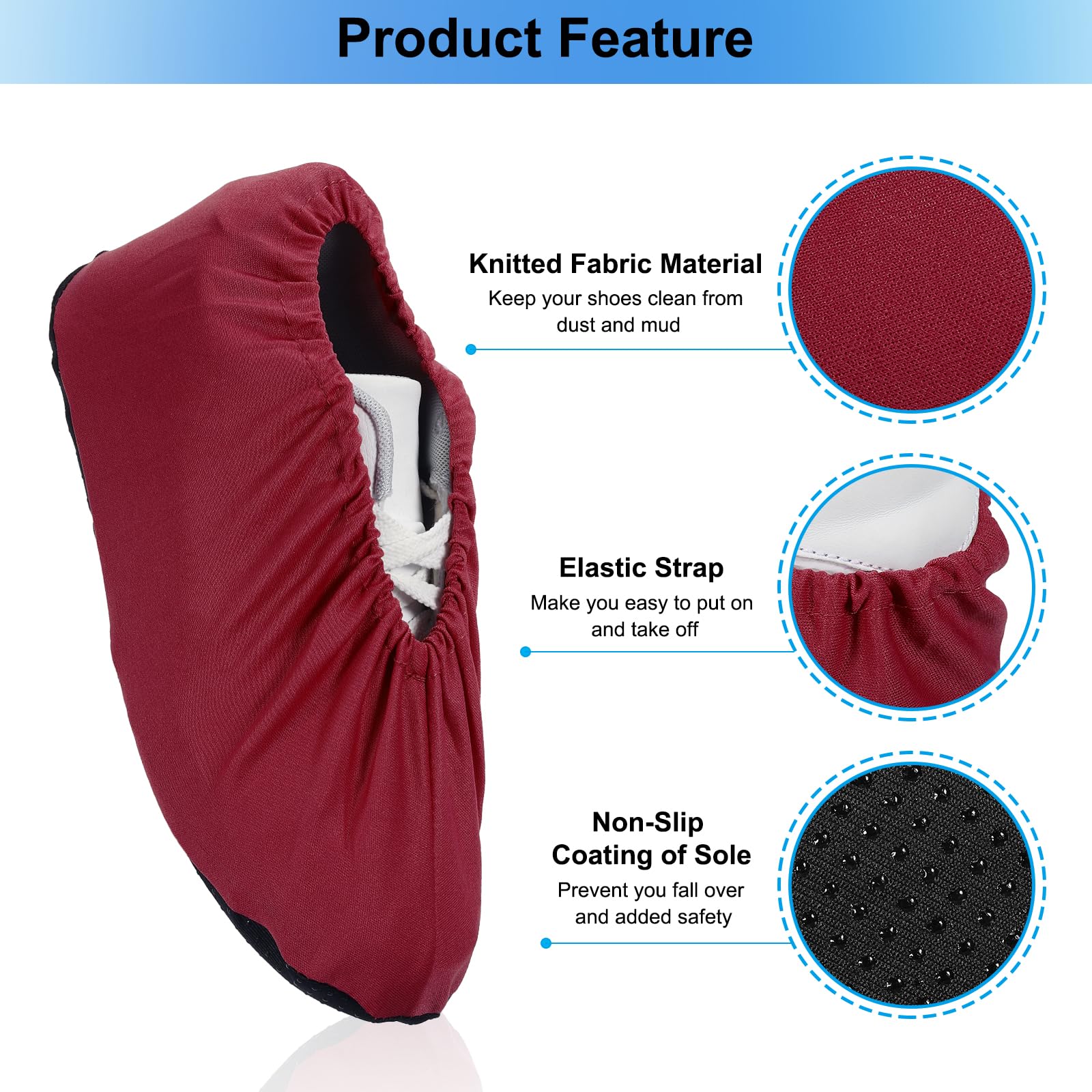 **PATIKIL Reusable Non-Slip Shoe Covers – 5 Pairs Washable, Thickened & Soft for Indoor, Lab, Home & Office – Dark Red – Perfect for Hospitals, Clean Rooms & Pet-Friendly Spaces**