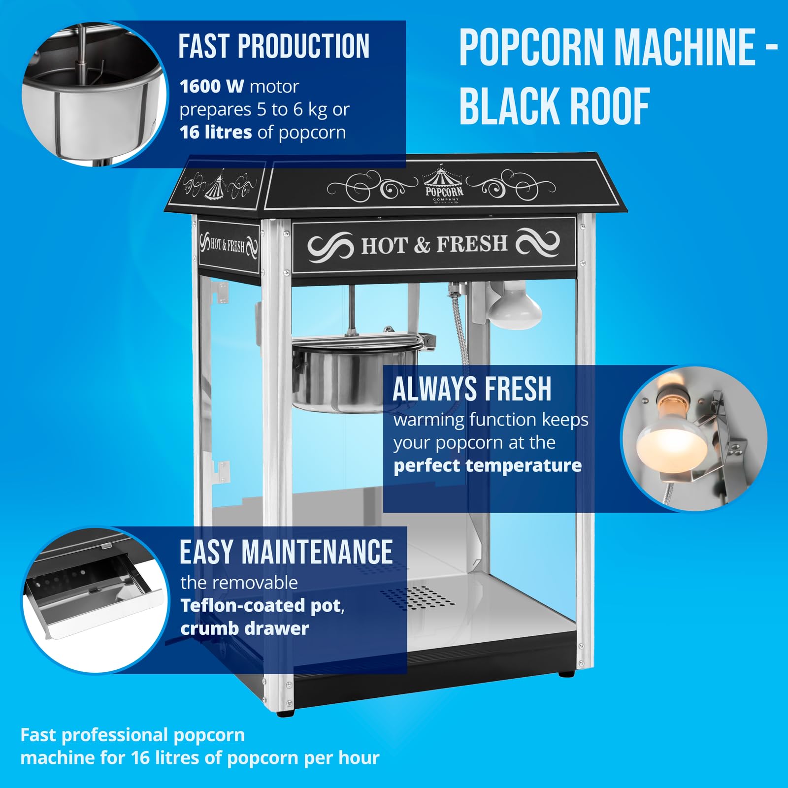 Royal Catering RCPS-16.2 Commercial Popcorn Machine - 16oz Kettle, 120V, Perfect for Movie Theaters, Carnivals & Home Theater Snack Bars