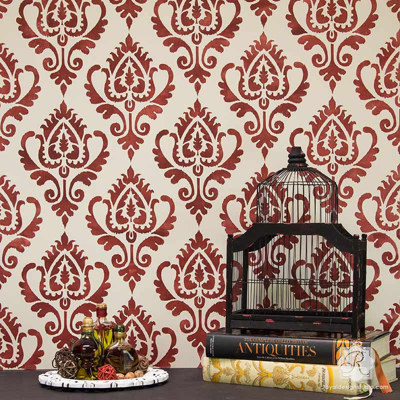 Anika Ikat Damask Wall Stencil - DIY Home Decor Painting Template for Walls, Furniture & Crafts - Perfect for Bedroom, Living Room, Nursery Accent Walls