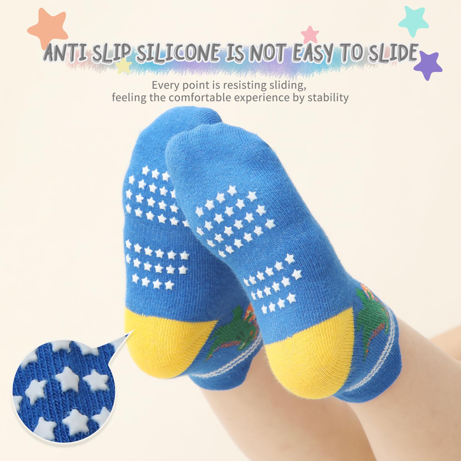 Non-Slip Baby Socks with Grips - 12 Pack Cotton Ankle Socks for Toddlers Boys & Girls - Soft Cute Newborn Socks for Playtime, Daycare & First Steps