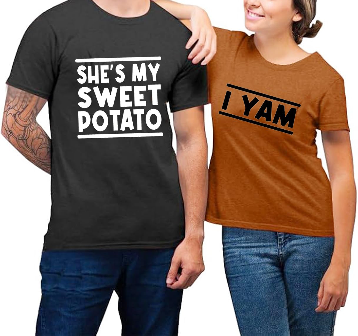 Thanksgiving Matching Couples T-Shirts - Sweet Potato & Yam Couple Tees for Husband & Wife | Cute Casual Thanksgiving Outfits for Family Gatherings & Holiday Photos