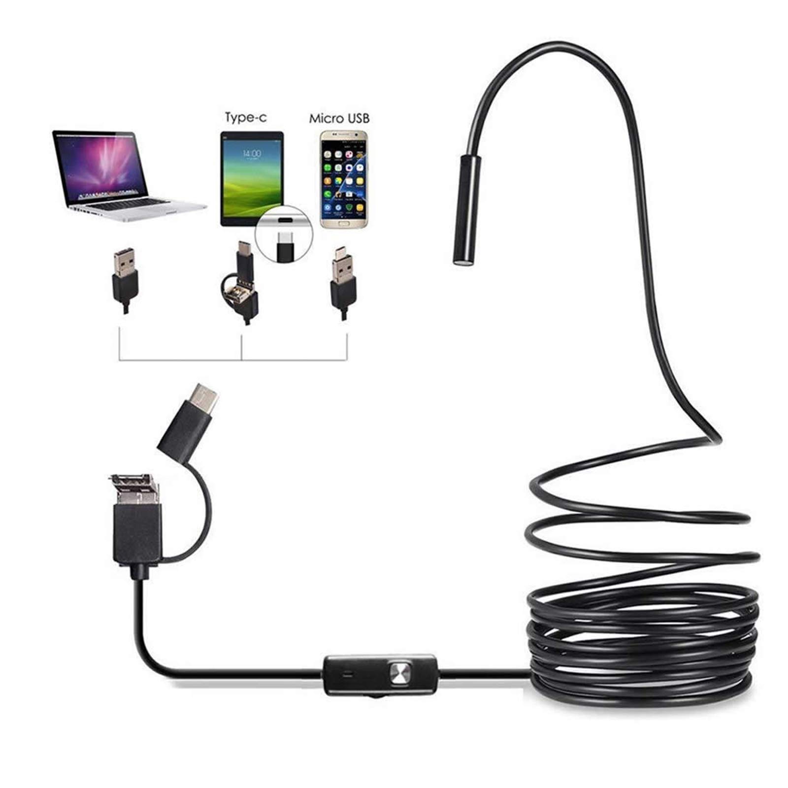 Esenlong Wireless Endoscope Camera - 3-in-1 Waterproof 7mm Inspection Camera with 6 LEDs, MicroUSB/Type-C/USB Compatible - Perfect for Plumbing, HVAC, Automotive & Home Maintenance