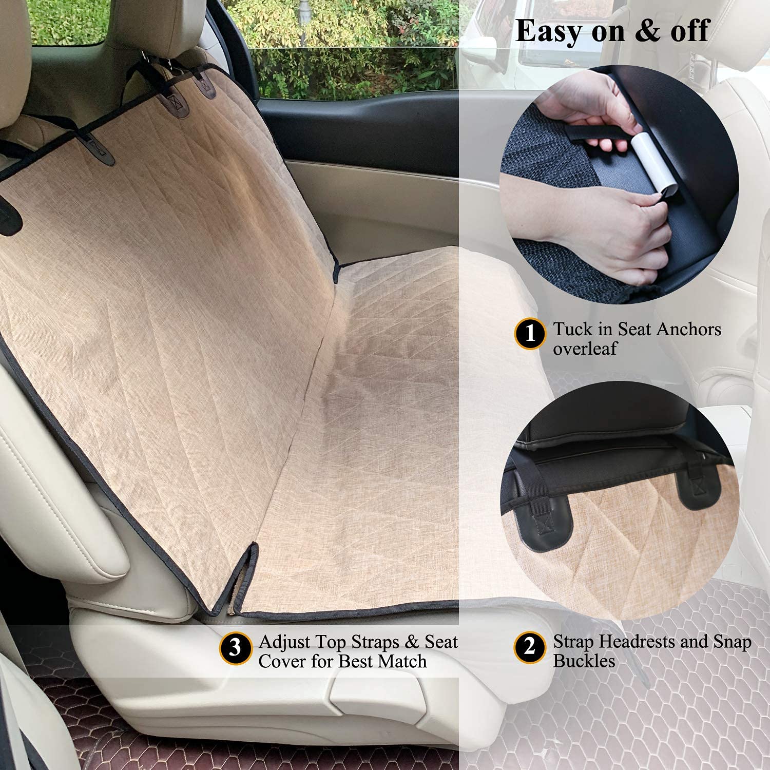 VIVAGLORY Waterproof Dog Seat Cover for Cars - Heavy Duty Pet Bench Protector with Anti-Slip Backing, 46