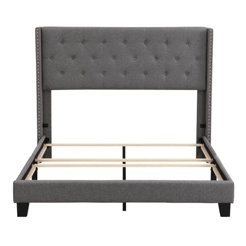 ZJXADS Upholstered Platform Bed Frame with Classic Headboard - Queen Size, Beige Linen Fabric, No Box Spring Needed (Gray) - Perfect for Modern Bedrooms, Guest Rooms & Master Suites