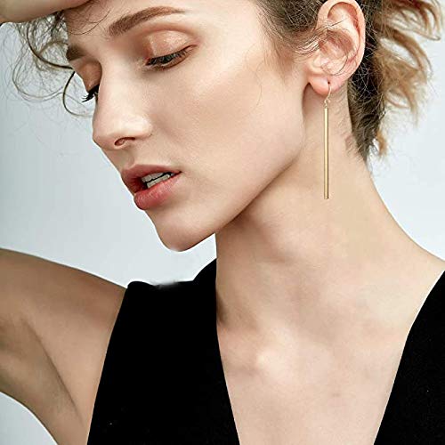 Elegant Silver & Gold Y-Shaped Lariat Necklace for Women - Dainty Bar Necklace Jewelry Gift for Wife, Girlfriend, or Mom - Perfect for Weddings, Parties & Everyday Wear (Bar-Gold Set)
