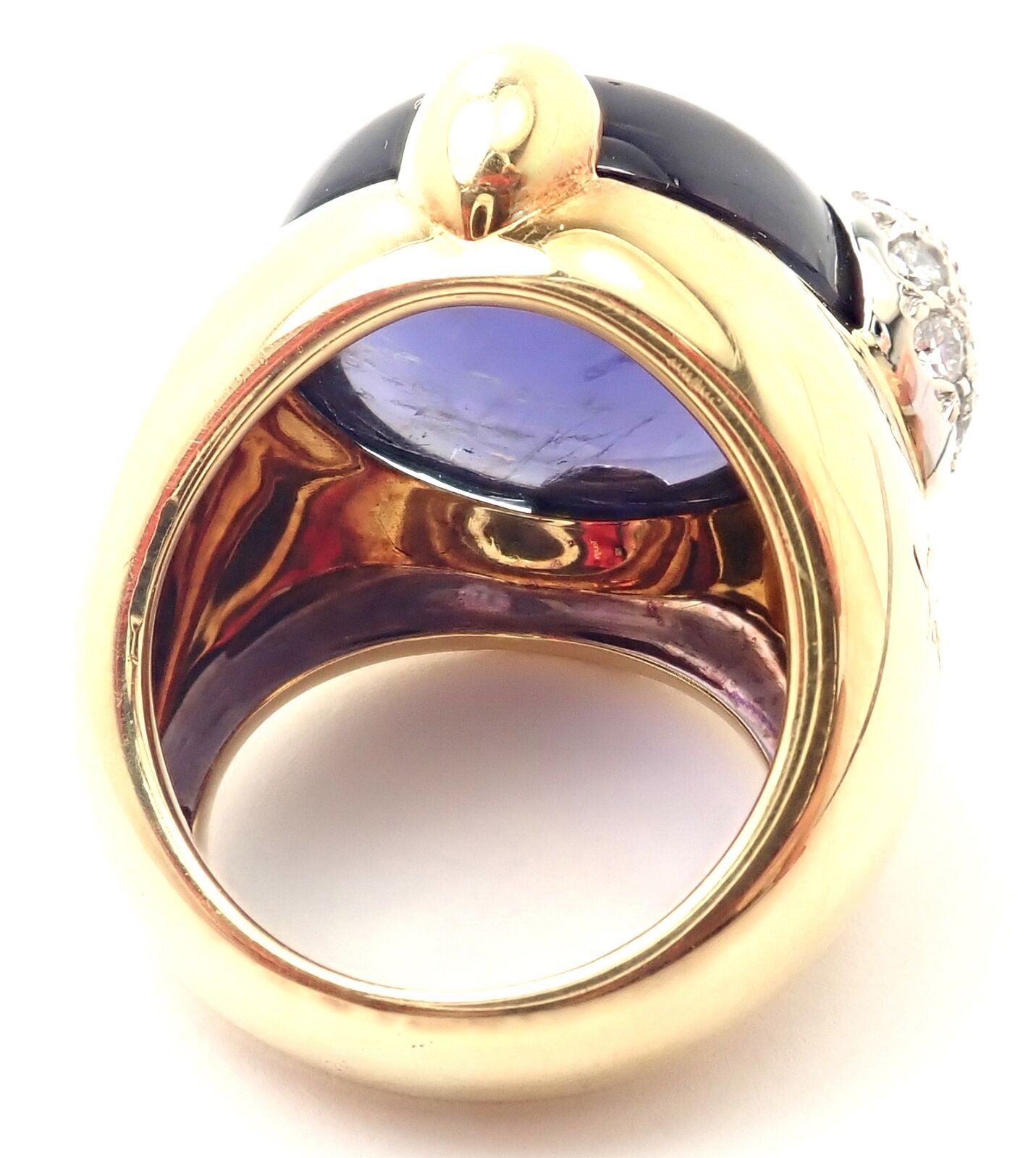 Authentic Pomellato Griffe 18K Yellow Gold Diamond & Iolite Ring for Women | Luxury Statement Jewelry for Weddings, Parties & Special Occasions