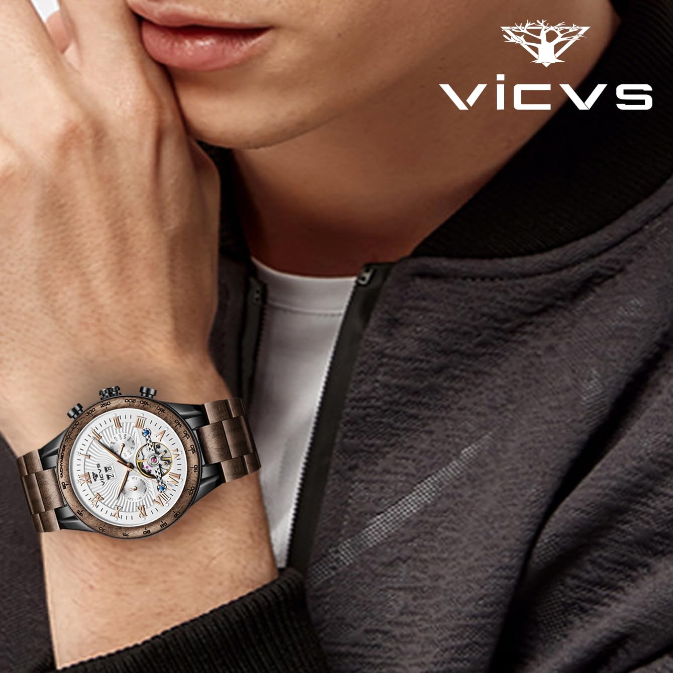 Premium Automatic Wooden Watch for Men - Natural Walnut, Date & Day Display, Multifunctional Business Timepiece | Perfect for Office, Formal Events & Everyday Wear