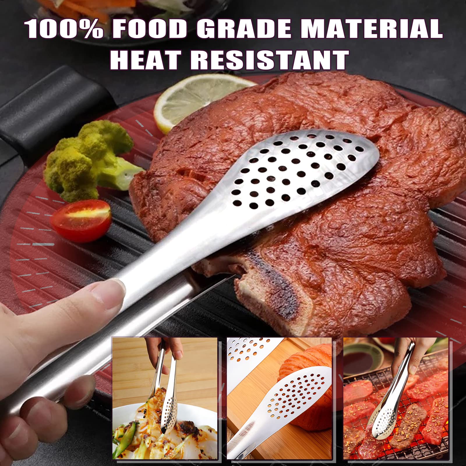 TOPULORS Stainless Steel Tongs Set (7/9/11 Inch) - Heavy Duty Kitchen & BBQ Cooking Tongs for Grilling, Frying, Baking, Salad - Dishwasher Safe Serving Utensils for Food, Ice, Toast, Pastry - Perfect for Home Kitchen, Outdoor BBQ, Buffet & Restaurant Use