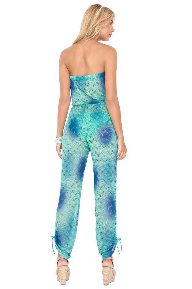 Luli Fama SIETE MARES - Crochet Strapless Jumpsuit for Women | Boho Beach Cover Up | Summer Vacation Outfit | Perfect for Pool Party, Beach Wedding & Tropical Getaway