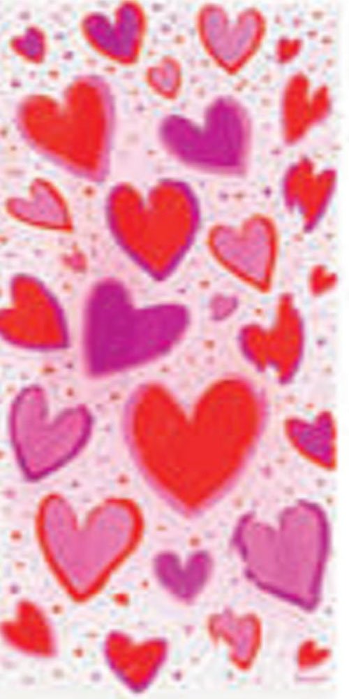 20 Hearts Cello Bags with Ties - Clear Cellophane Gift Bags for Valentine's Day, Wedding Favors, Party Treats & Candy Packaging