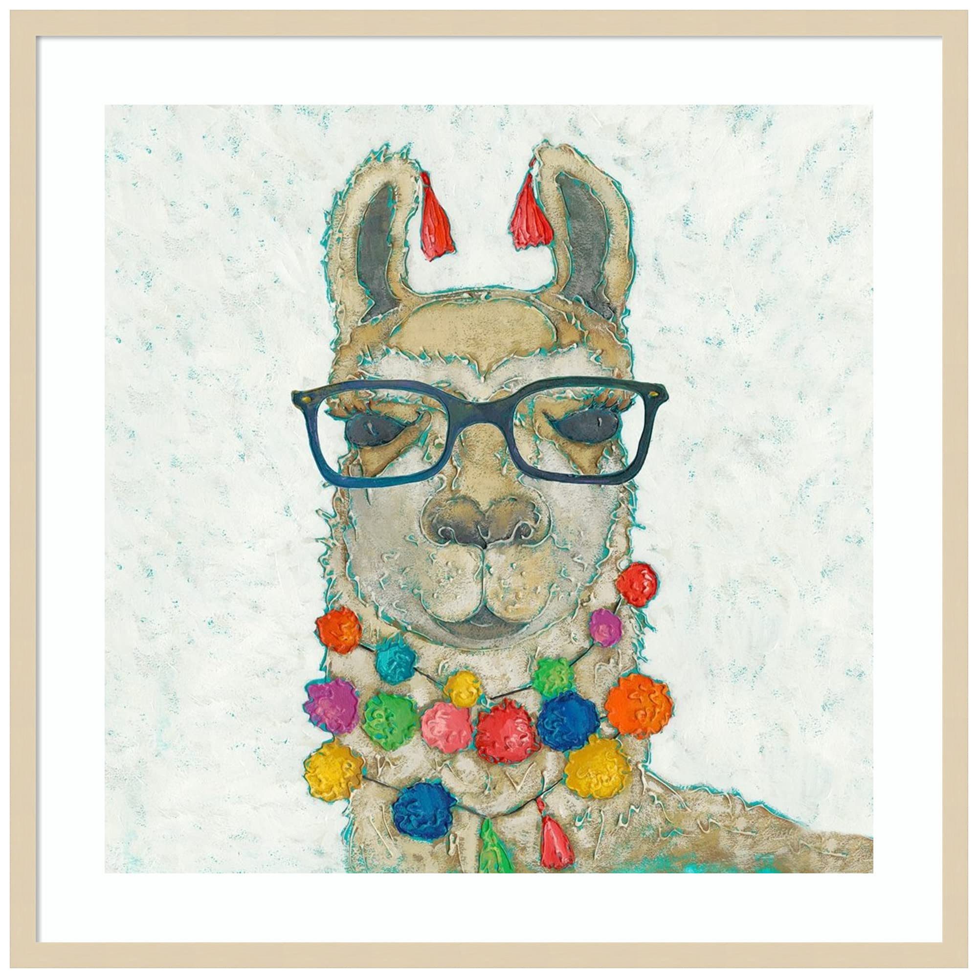 Amanti Art Wood Framed Wall Decor - Llama Love with Glasses Print by Chariklia Zarris, 33x33 Inches, Svelte Natural Frame - Perfect for Living Room, Bedroom or Office Decor