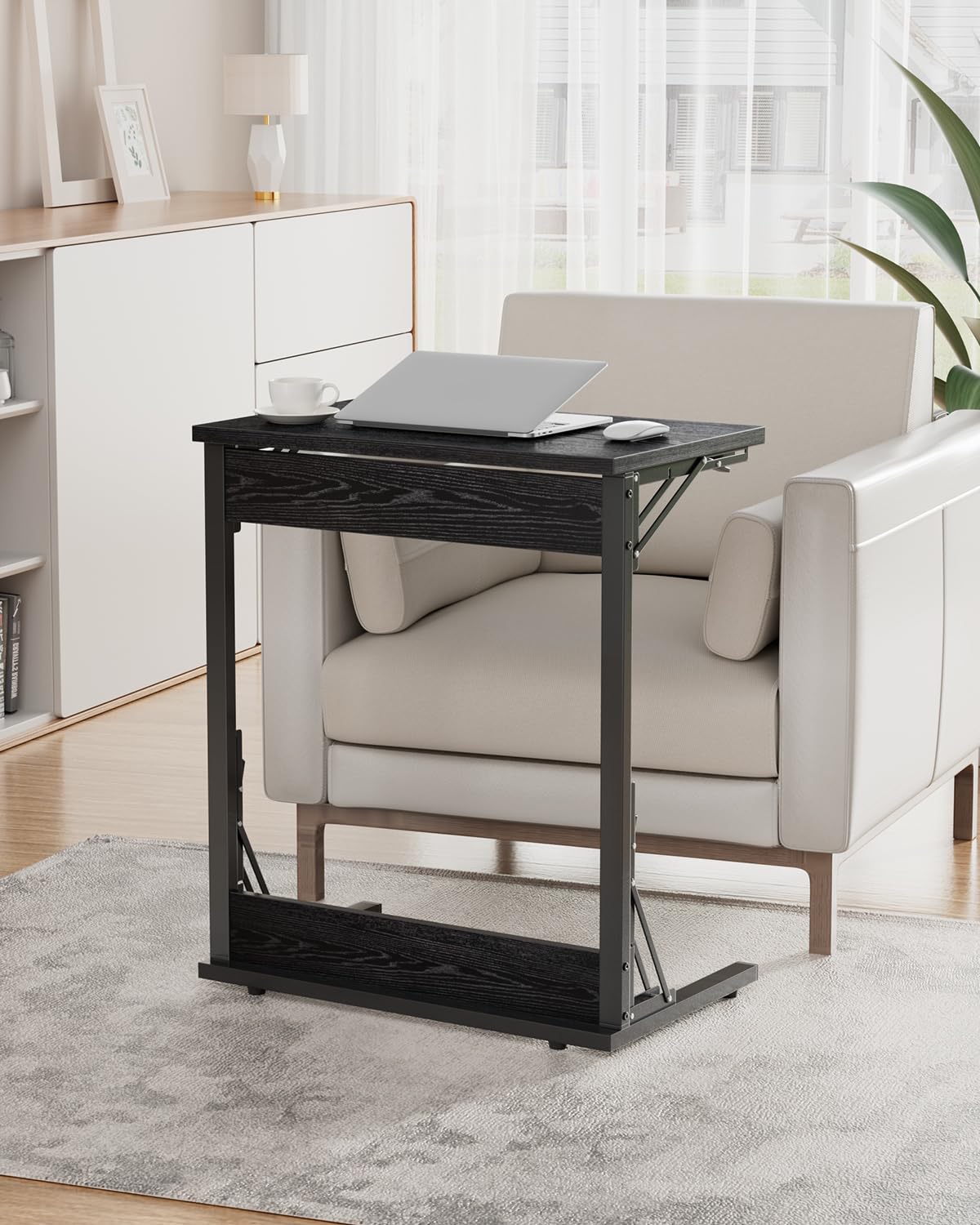 Tatub Folding TV Tray Table Set of 2 - 24 Inch Wide C-Shaped End Tables for Couches, Small Sofa-Side Laptop Desk with Sturdy Metal Frame - Perfect for Living Room, Bedroom, Office & Dorm Use - Dark Black