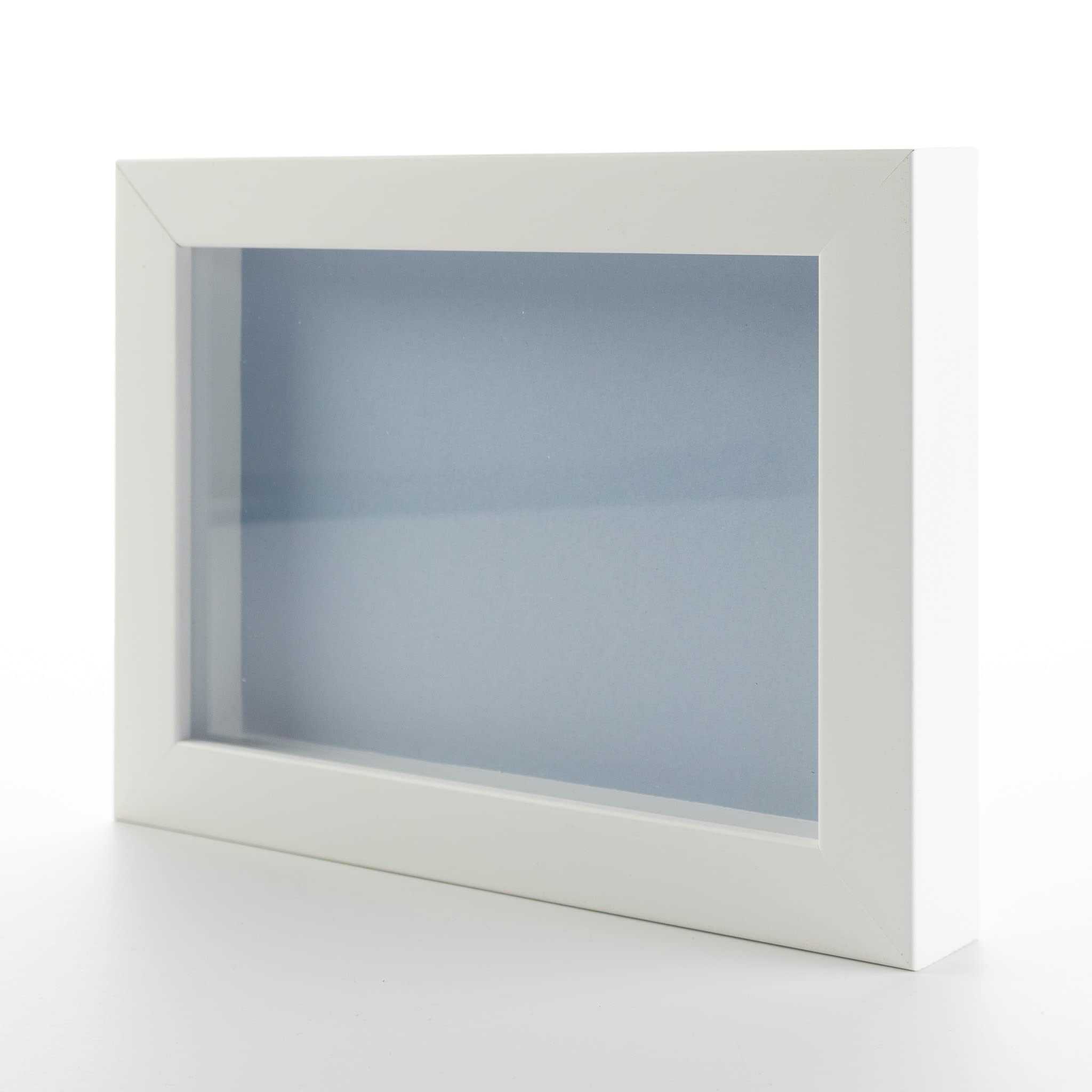 14x22 White Solid Pine Wood Shadow Box Display Frame - Acid-Free Blue Backing, UV Acrylic & Hanging Hardware - 0.75