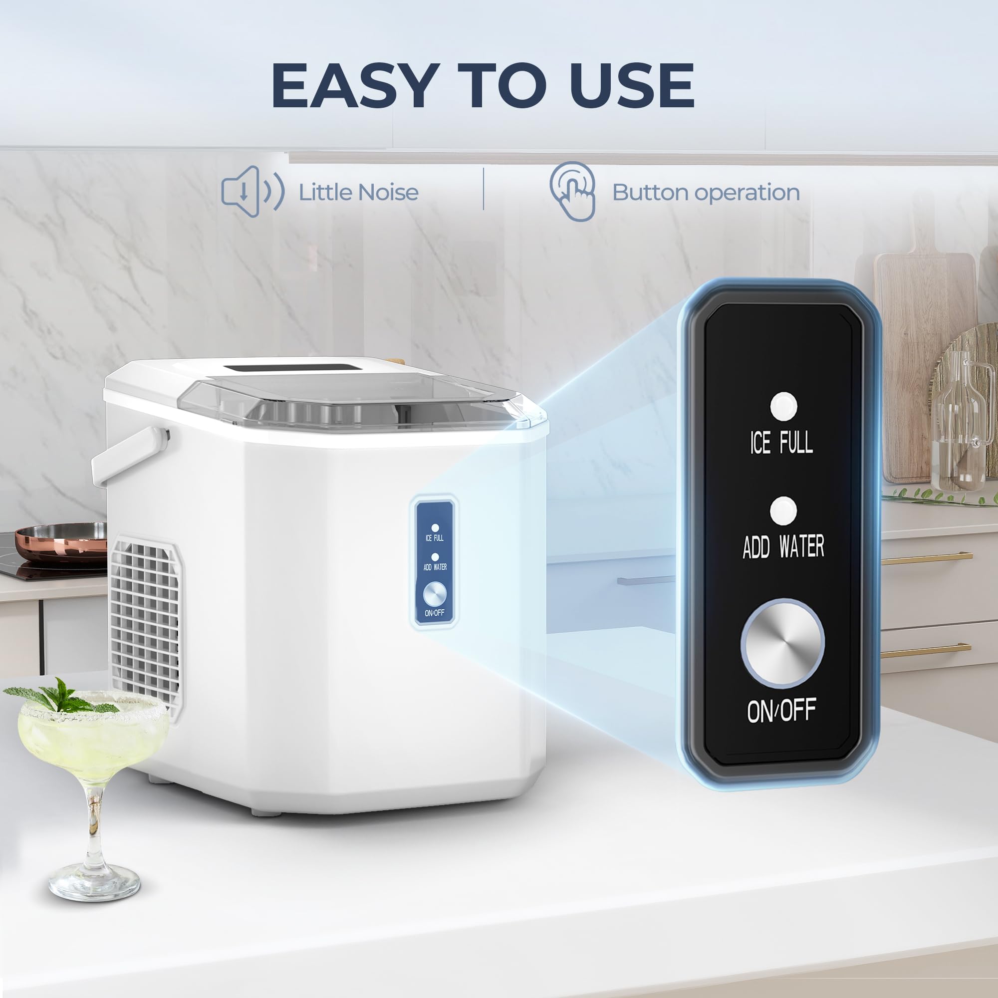 EUHOMY Countertop Ice Maker - 9 Cubes in 6 Minutes, 26lbs Daily Output, Portable Ice Machine with Handle, Self-Cleaning Function, Includes Ice Scoop & Basket - Perfect for Home, Kitchen, Office, RV, Parties & Outdoor Activities (White)