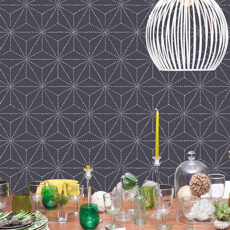 Japanese Shibori Wall Stencil - DIY Home Decor Stencil for Boho, Indigo Dye & Japanese Art Projects - Perfect for Bedroom, Living Room & Nursery Wall Painting