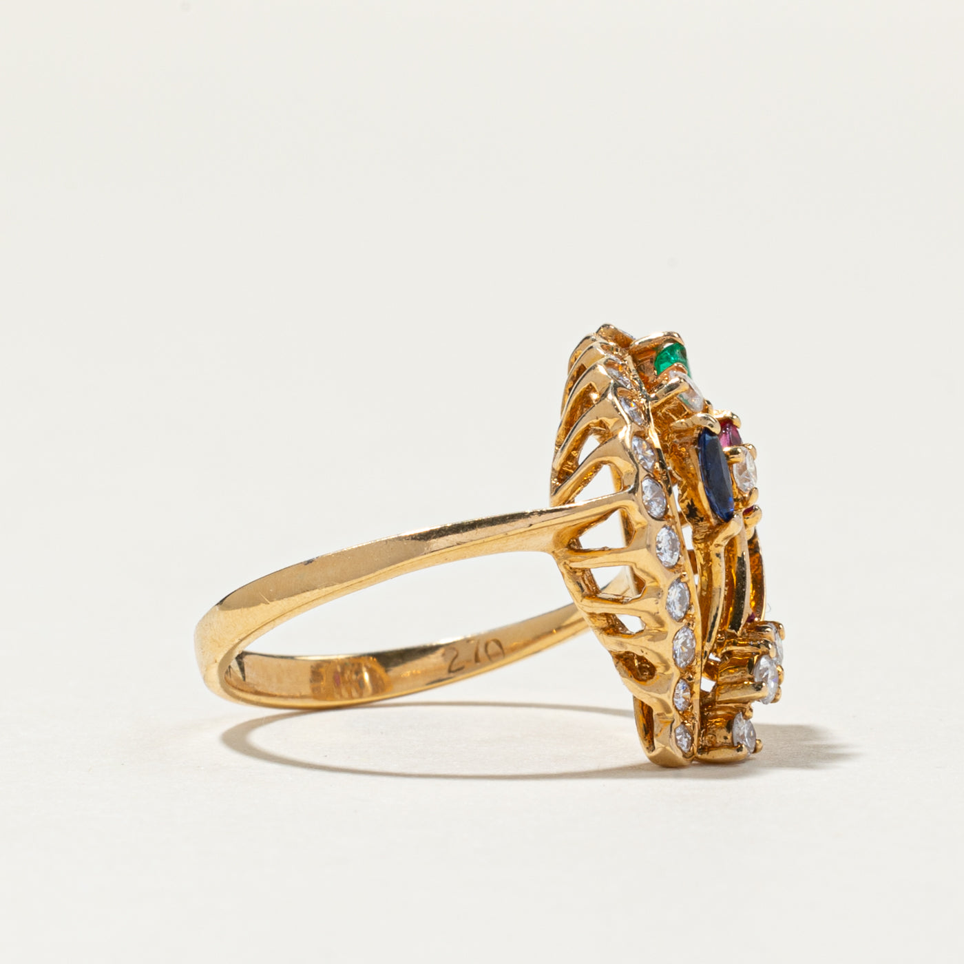 18K Gold Multi Gemstone & Diamond Cocktail Ring - 0.34ctw to 0.66ctw - Size 6.5 - Elegant Statement Jewelry for Parties, Weddings & Special Occasions